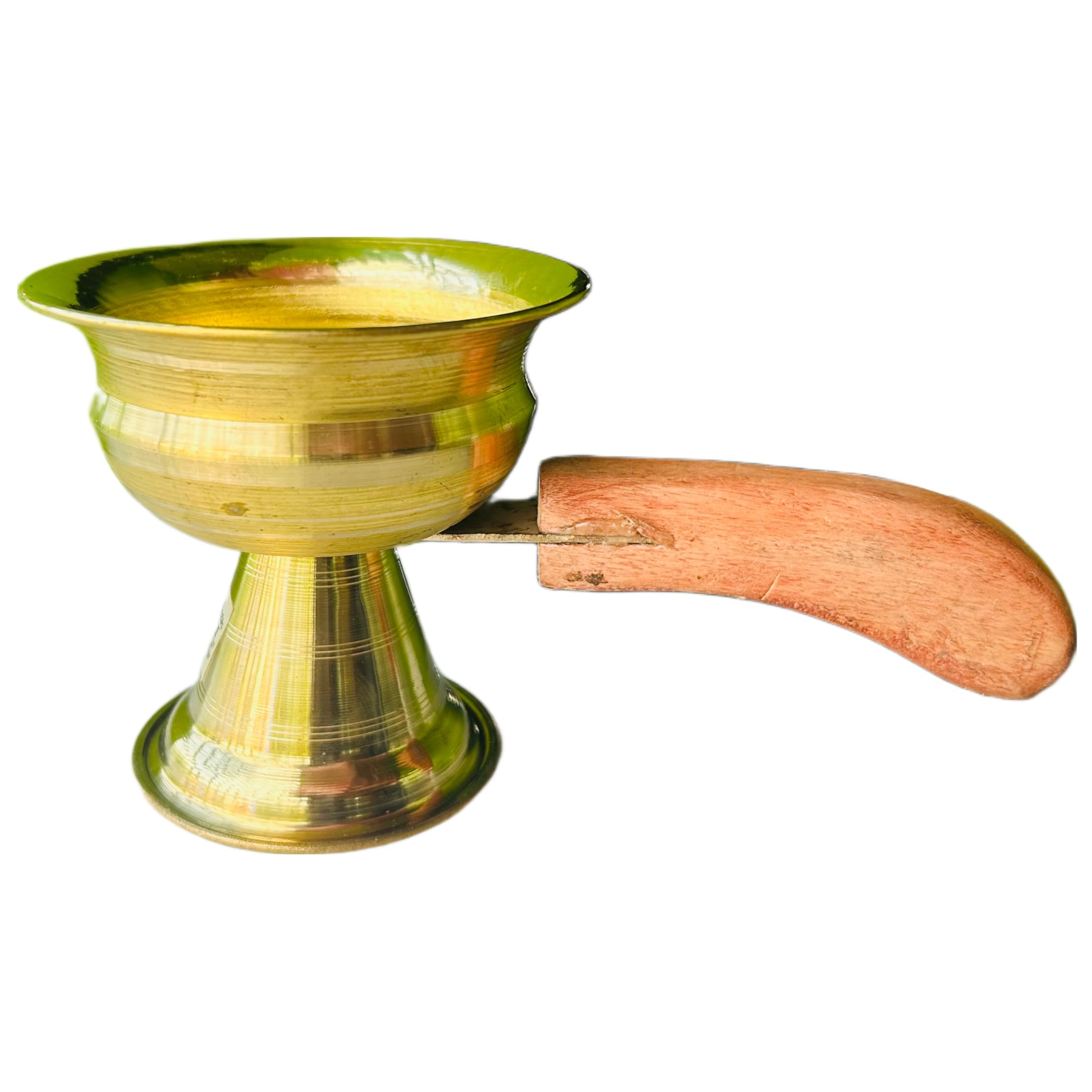 Bhabani Antique Shop Wooden Handle Brass Puja Dhunuchi |Dhoop Dani|Puja Dhoopkal Gosa|Pital Arati Deepak| Dhuna Loban Burner |Brass, 22 cm| Elegant Design-image-32