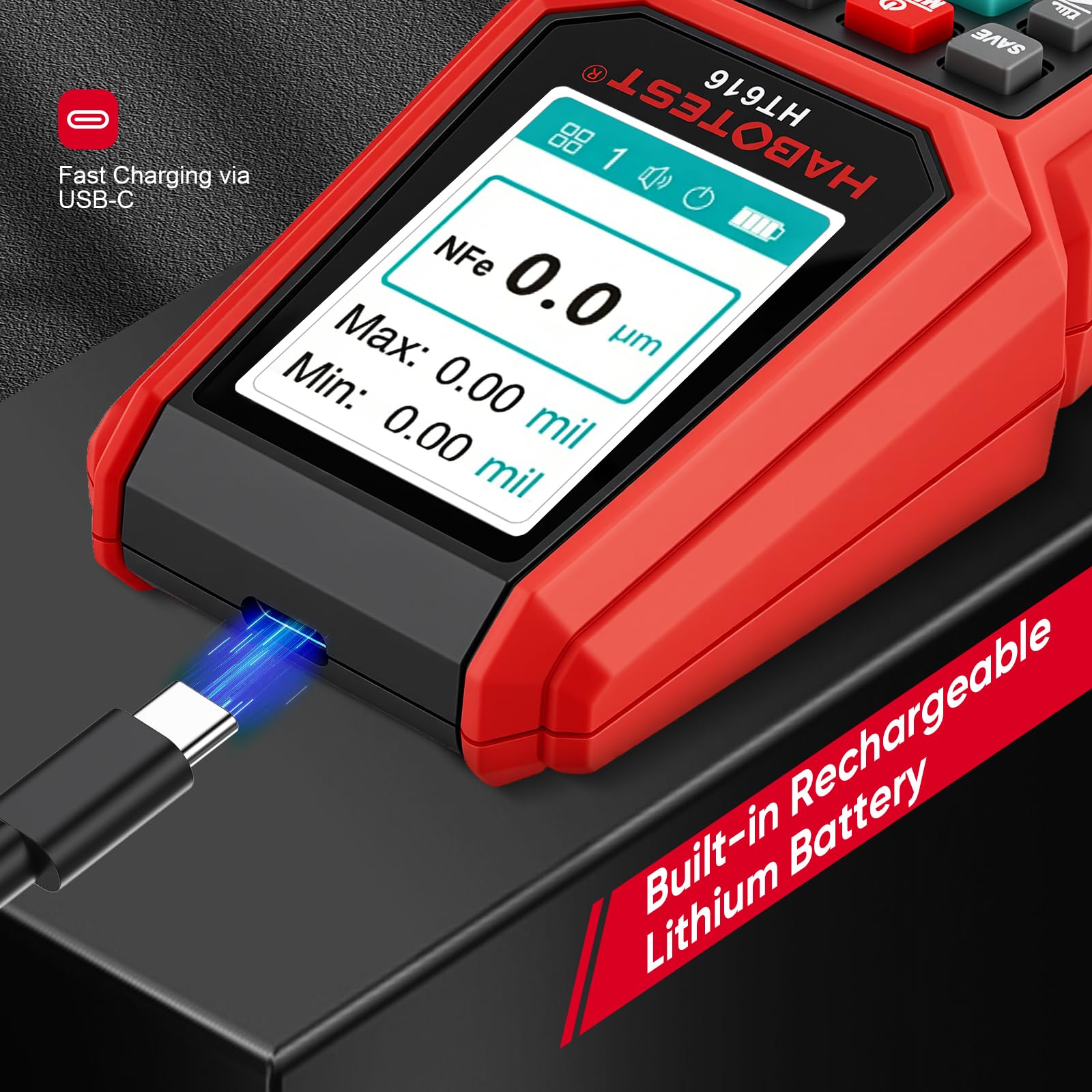 HT616 Spessimetro Vernice, Misuratore di Spessore del Rivestimento 0-1500μm, Misuratore di Vernice per Auto Fe NFe, Tester di Spessore della Vernice, Rivestimento Tester di Spessore della Vernice
