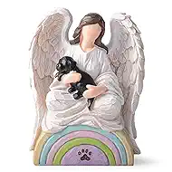 Dog Memorial Gifts for Loss of Dog, Angel of Comfort Embraces a Black Pet Over The Rainbow Bridge Sculpted Hand Painted Figure with Sympathy Card