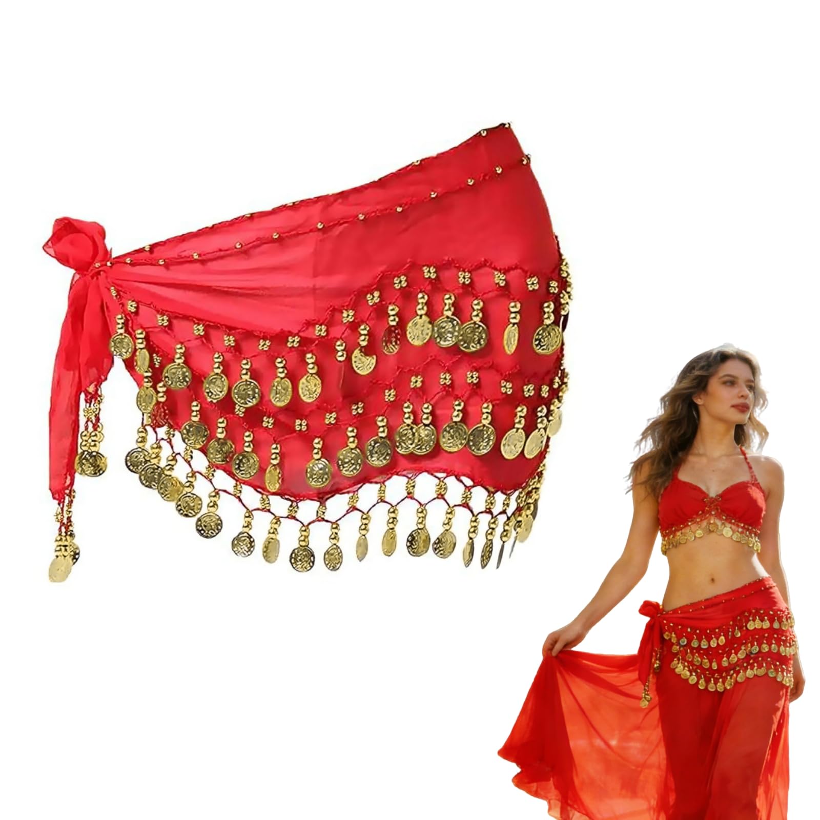 Cinturón Danza del Vientre Mujer con 90+ Monedas Falda Bufanda Baile Oriental 140 cm
