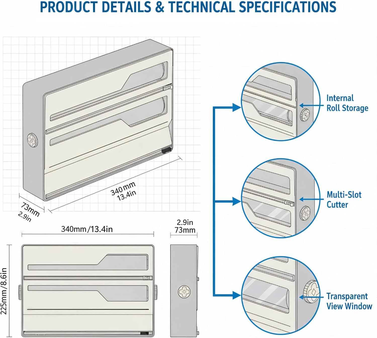 Li & Zhao Plastic Wrap Dispenser with Cutter - 3 in 1 Wrap Organizer with Cutter Foil and Plastic Wrap Organizer Baggie Organizer for Drawer Aluminum Foil Organizer Kitchen Wrap Organizer for 12" Roll - Image 9