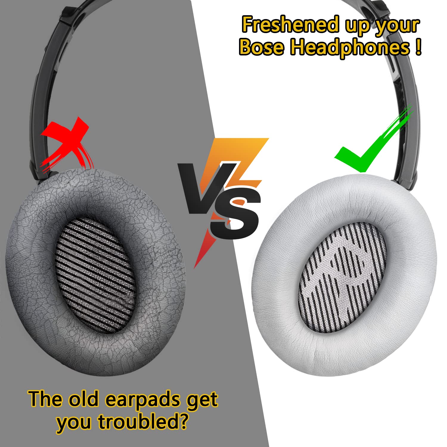 QC25 Cuscinetti Ricambio Cuscinetti Auricolari Di Ricambio WADEO Per Cuffie Bose - Set 2 Pezzi In Schiuma Memory Foam Con 4 Adesivi Cuffie Beats - Foto 10