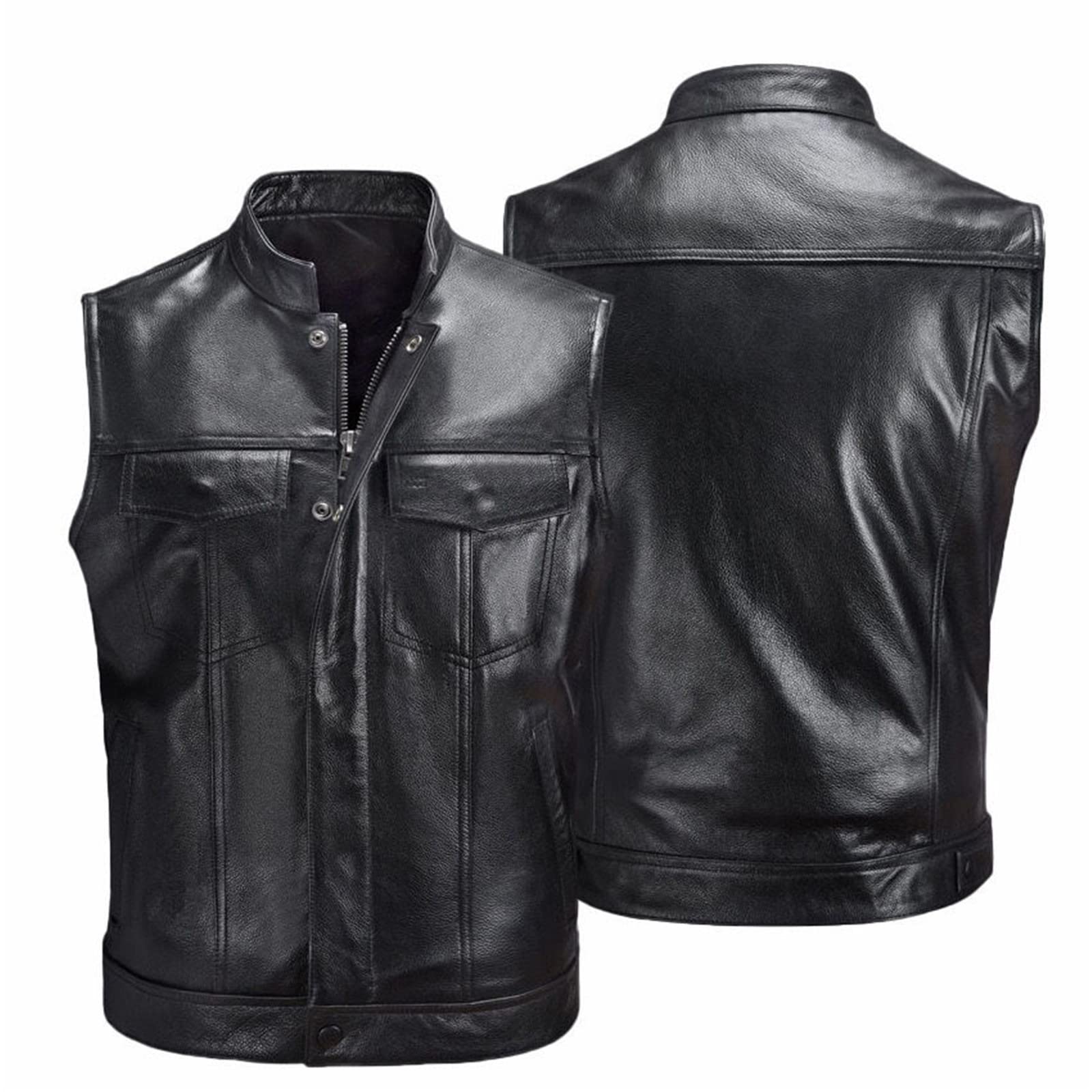 PU gilet in pelle gilet nero gilet senza maniche giacca spessa moto sottile gilet multi tasca cerniera