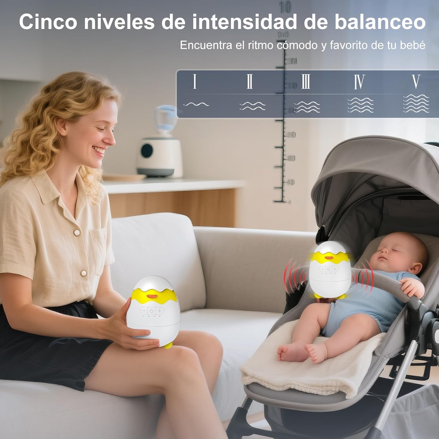 Robofun Baby Rocker-Diseño original-Columpio Para Cochecito De bebé, Temporizador De 30/60/90 Minutos, Carga USB-C, 3 Ajustes De Intensidad - Apta Para Todos Los Cochecitos