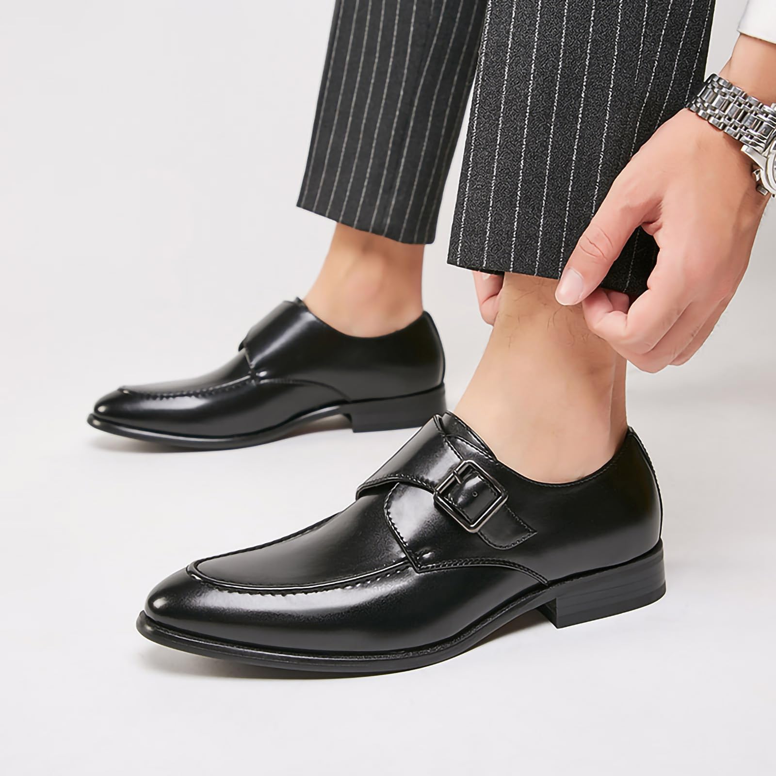 Mens Monk Strap Slip On Mocassini Casual Scarpe da Sera Elegante e Comfort Scarpe Wrok in Pelle PU Scarpe Tacco Basso Scarpe Formali per Gli Uomini