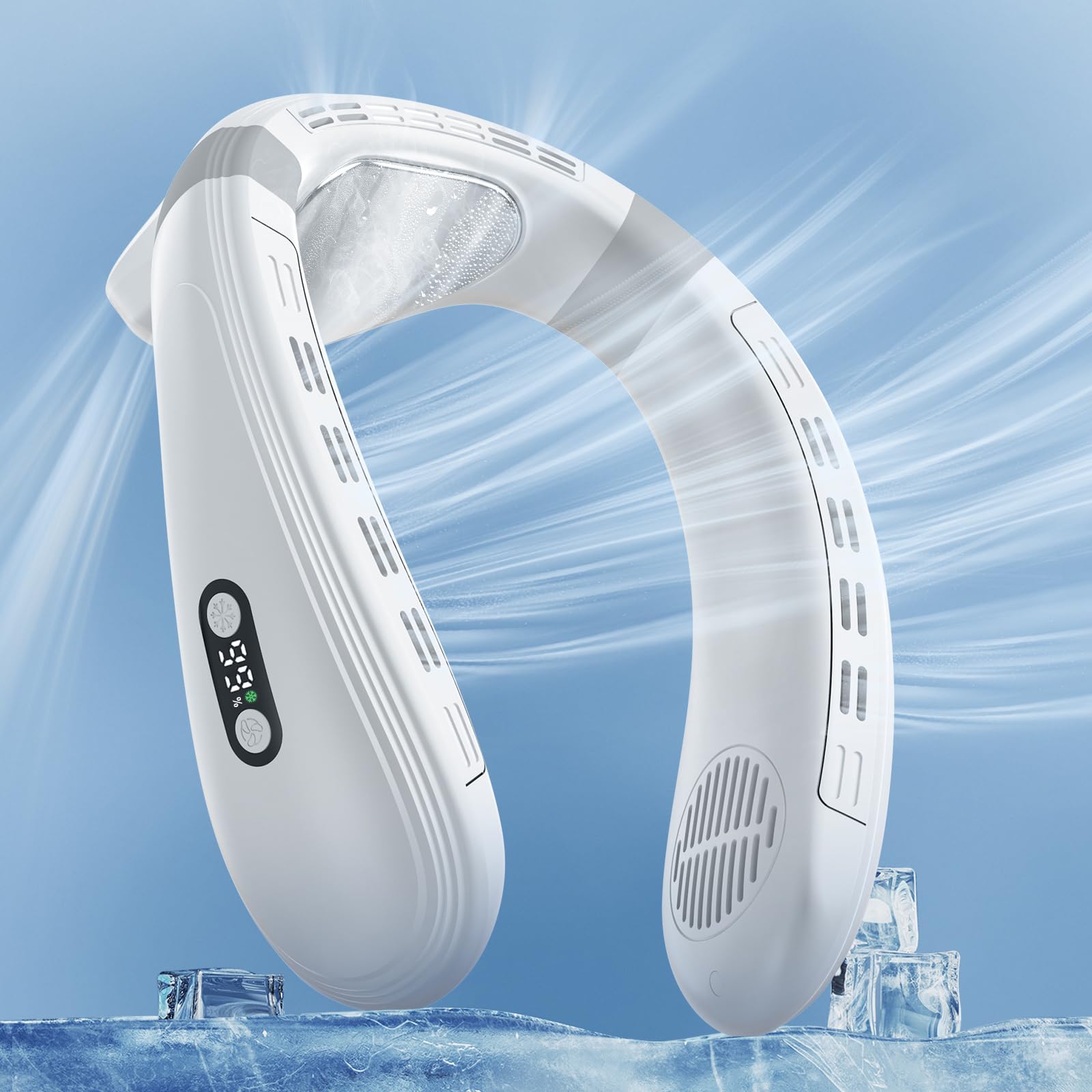 Neck Air Conditioner Fan, Portable Cooling Fan with Cold Air Flow, 5200mAh Rechargeable Battery, 3 Speed Settings & 3 Wind Modes, Ergonomic Design for Men, Women