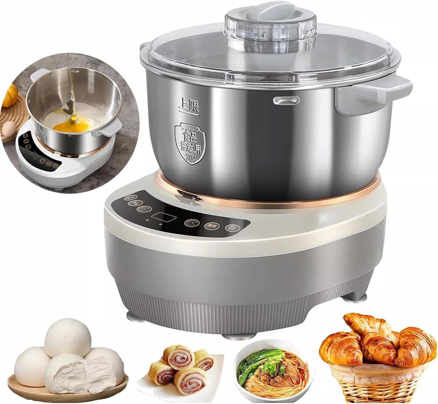 cjc 7Qt Electric Dough Mixer for Home,Auto Stainless Steel Dough Maker with Fermentation & Timer, Touch Panel,Top Add-Water/Seasoning,Utility Dough Mixer Perfect for Baking Pizza, Bread, Pastry