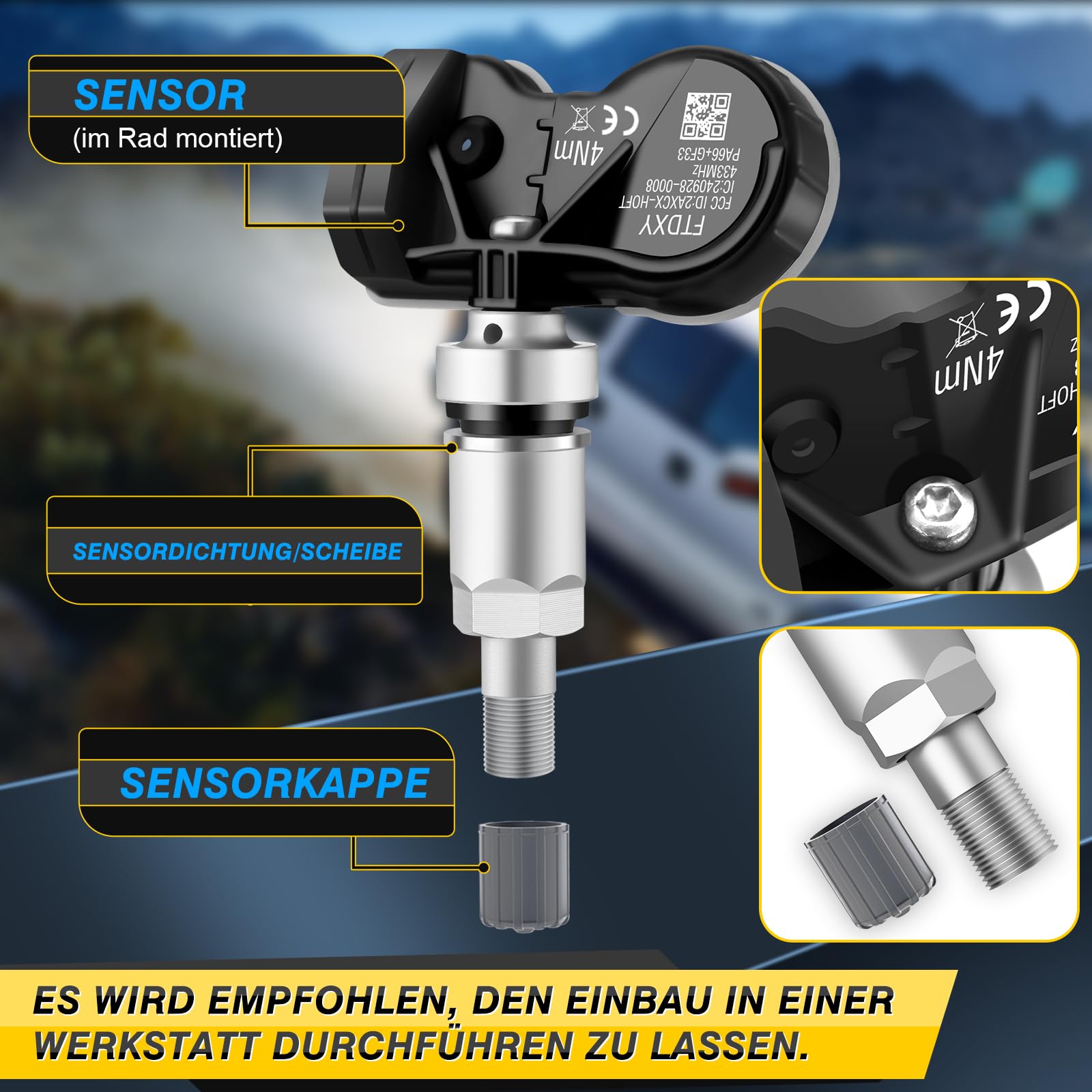 czujnik ciśnienia w oponach wieloprotokołowy TPMS Sensor RDKS Pasuje do Forda Focus F-150 Explorer Mustang Kuga dla prawie wszystkich modeli EV6T1A180DB EV6T1A180CB EV6T1A150CB, 4 sztuki