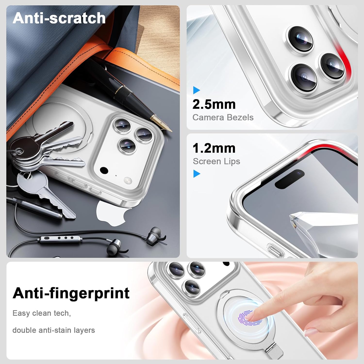 for iPhone 17 Pro Max Full Body Shockproof Case with Magnetic Invisible Stand [Compatible with MagSafe] Built-in Screen Protector Military Drop ProtectionTranslucent iPhone Cover -White - Image 6