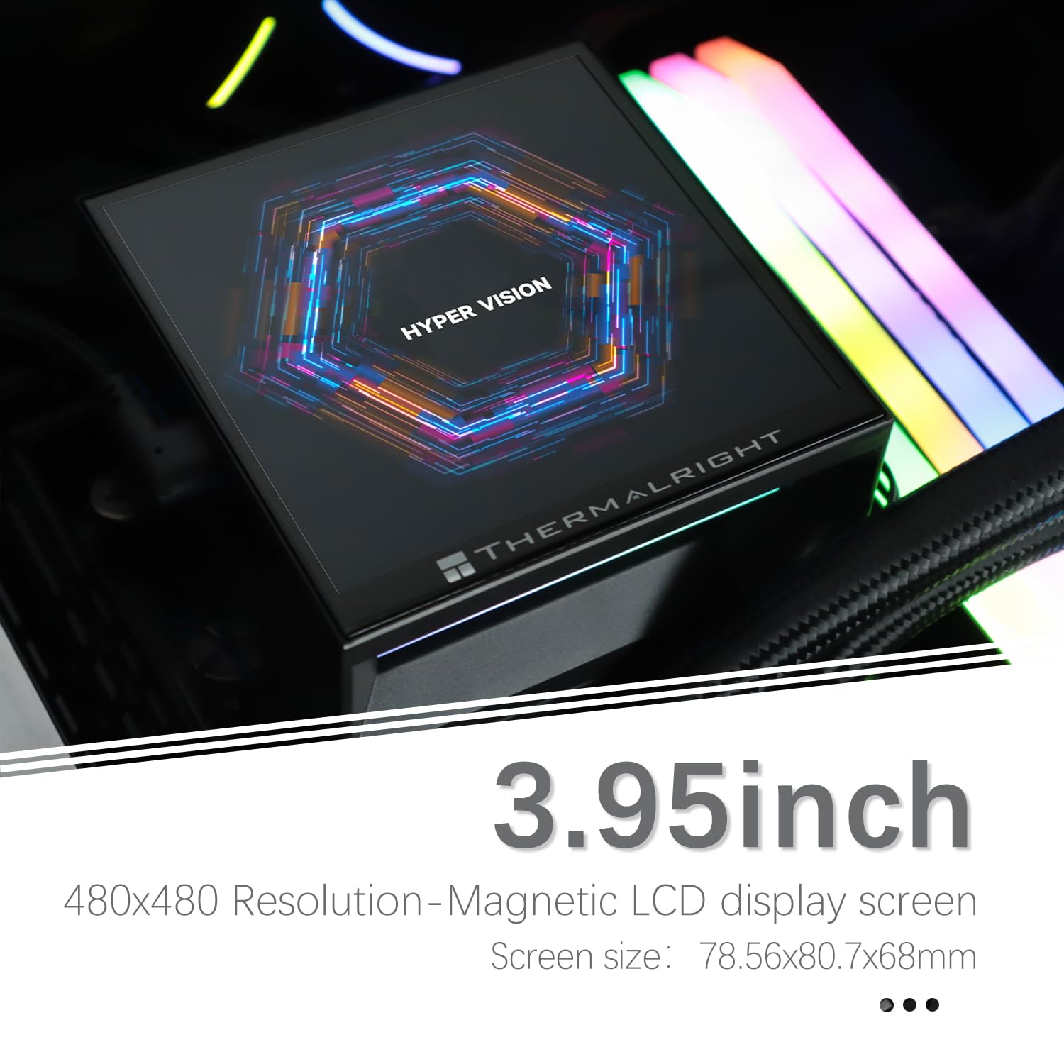 TR-Thermalright Hyper Vision 360 UB ARGB Black Liquid CPU Cooler, schermo LCD IPS da 3,95" con risoluzione 480 x 480, radiatore da 360 mm, per AM4/AM5, LGA1851/1700/115x
