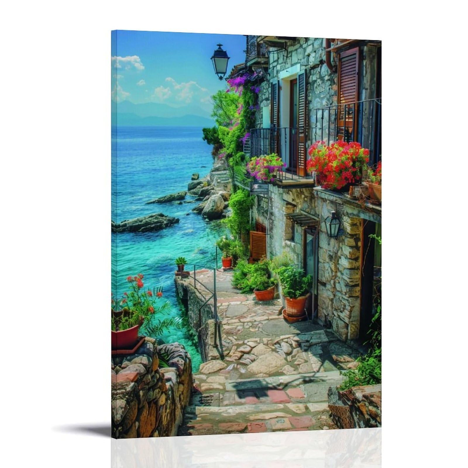 HUERYRYHY Waterfront Blooms 01 Poster Wall Art Canvas Vintage Aesthetic Painting Decor for Rooms 12x18inch Frame-style