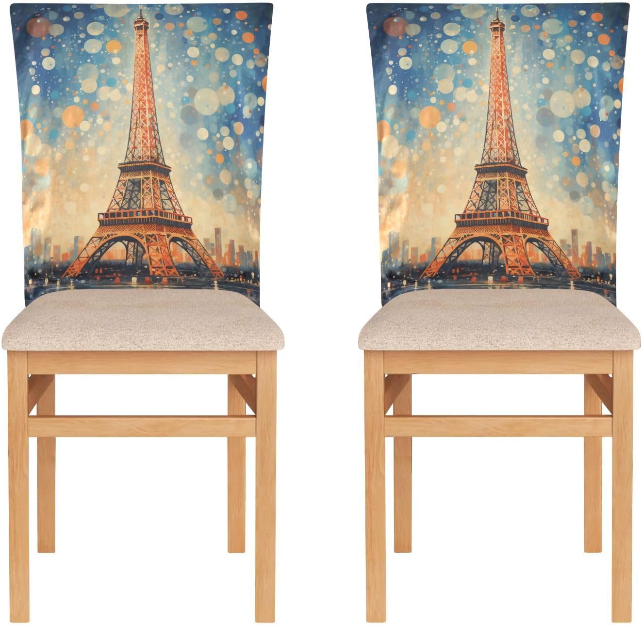 ALAZA Eiffel Tower Dots Chair Back Cover Set of 6, Washable Reusable Removable Chair Slipcovers Decorative Chair Cover for Home Kitchen Wedding Party