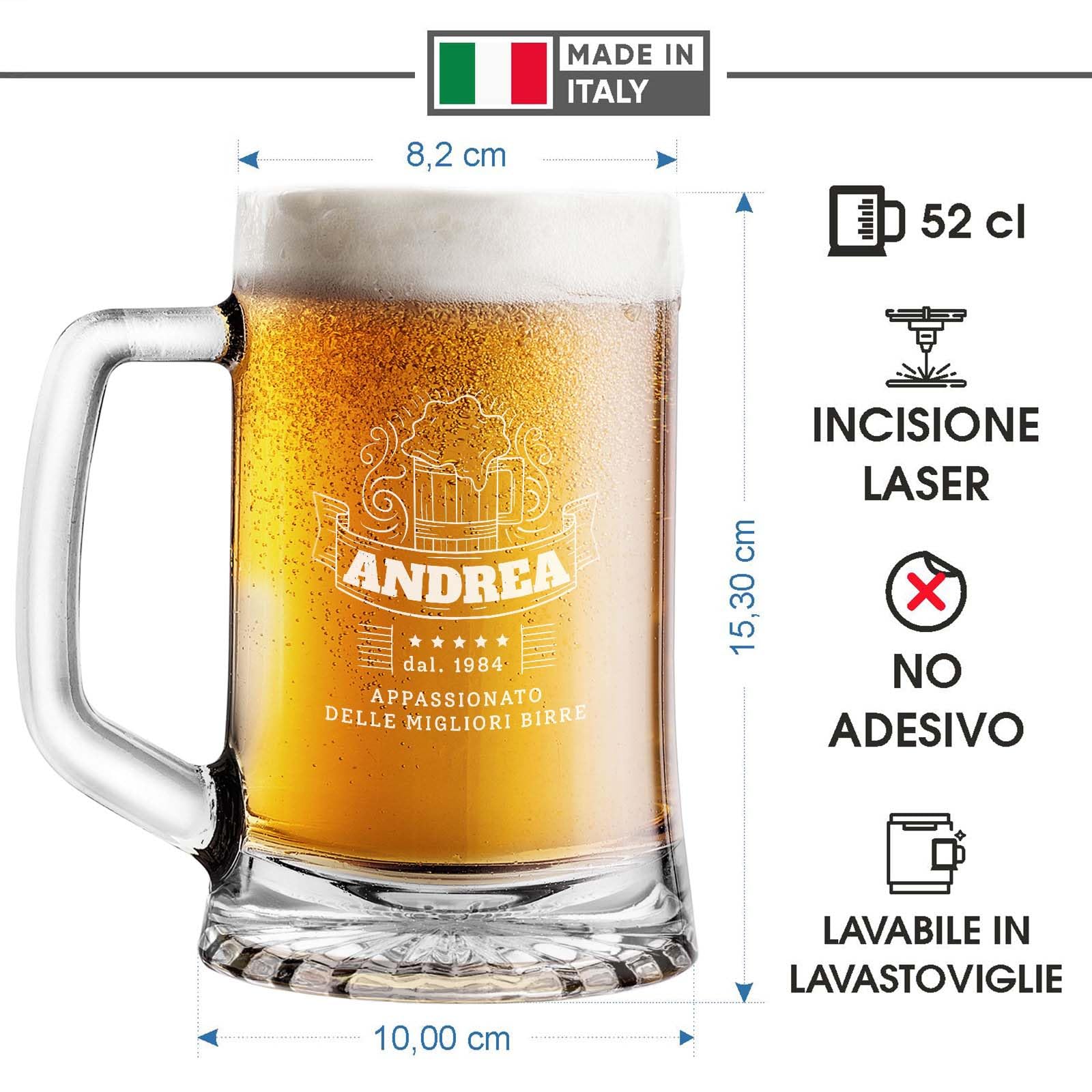 STAMPATEK Boccale per la Birra Personalizzato Regalo Compleanno Appassionato di Birra 40 anni Idee Regalo 50 anni, 520 ml H 15,3 cm Ø 9,3 cm - Personalizzabile regalo amico compleanno - Appassionato