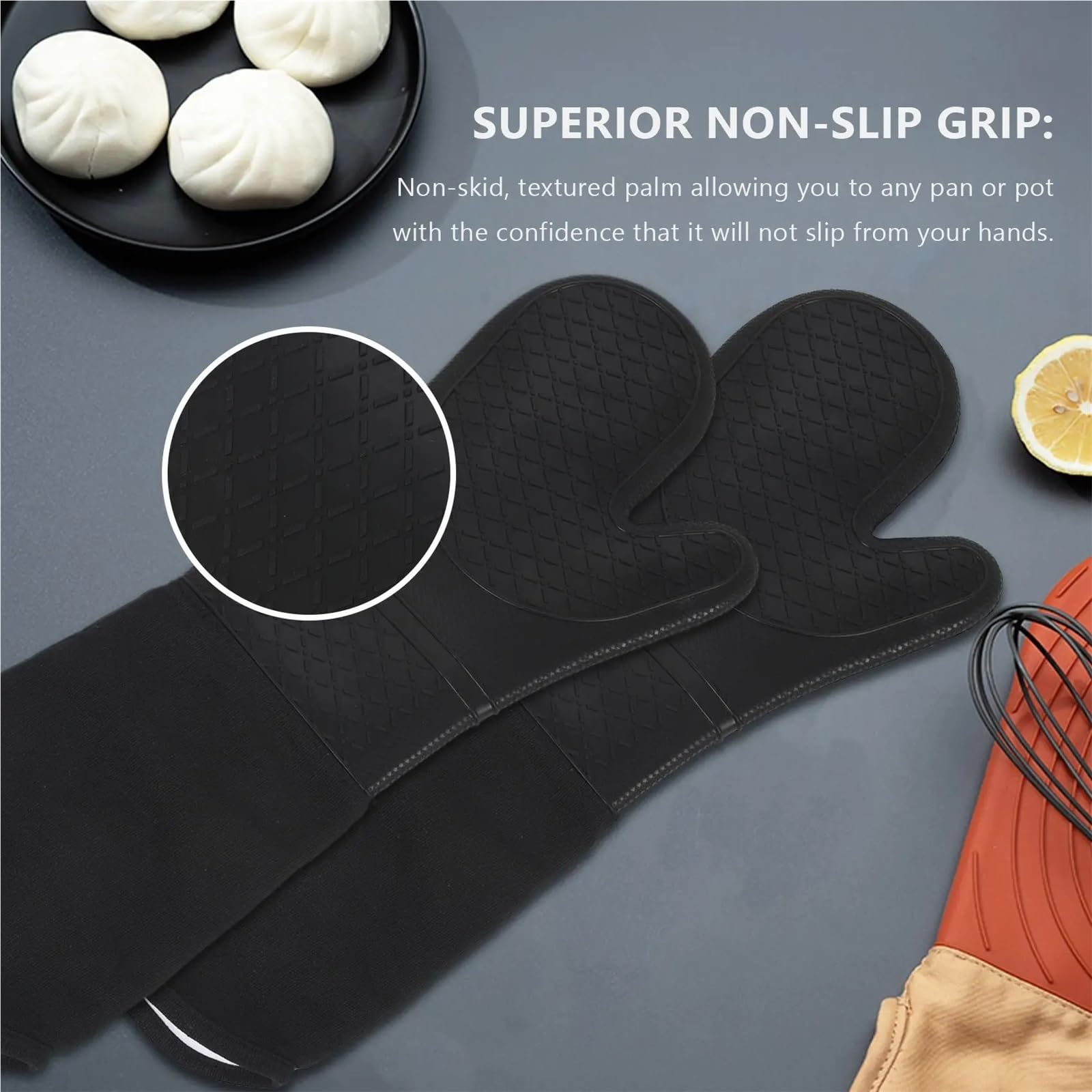 Mitaines De Four Gants de Four Professionnels en Silicone, Gants de Cuisson, Longueur coude, Gants résistants à la Chaleur pour Le Four