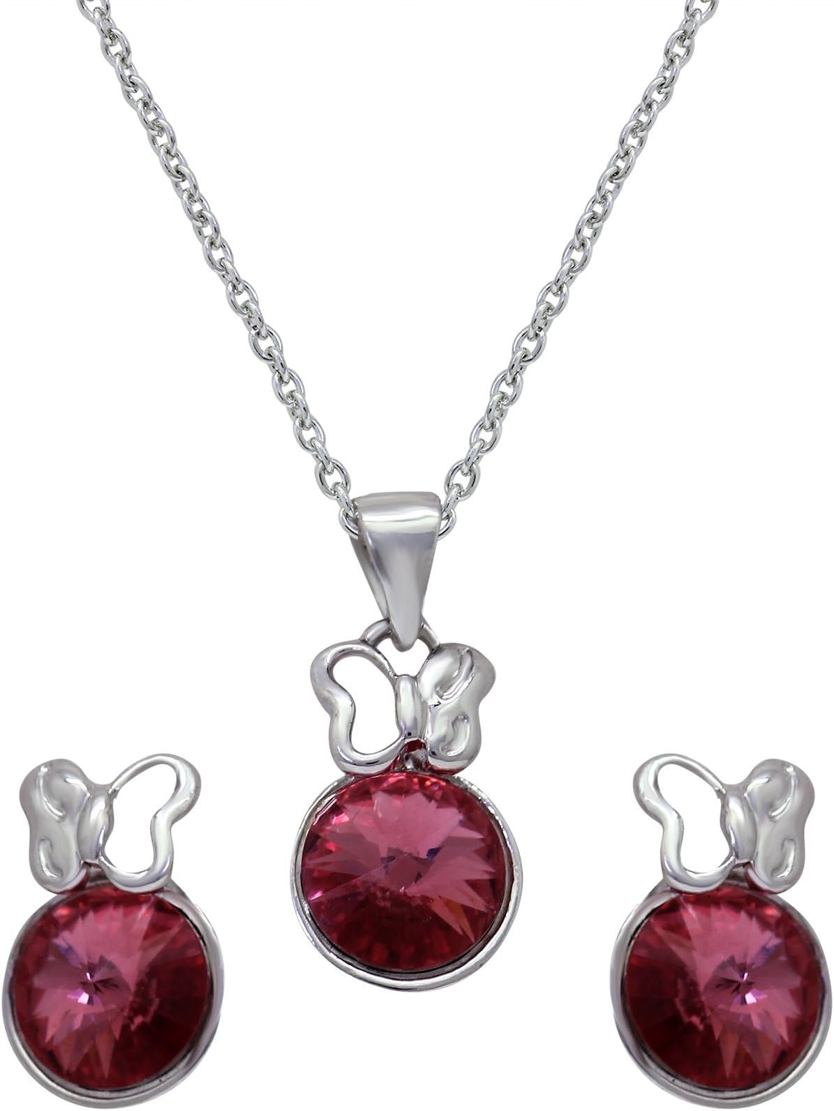 Oviya Rhodium Plated Exclusive Pink Solitaire Butterfly Pendant Set with Crystal Stones NL2103690R