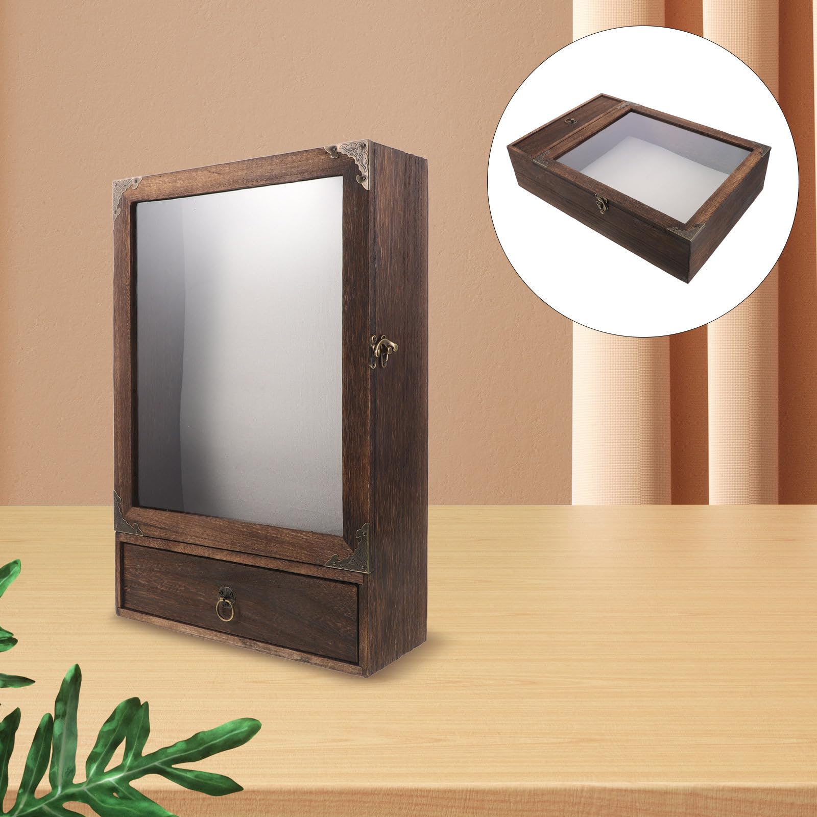 Toyvian Vitrina de Medallas y Caja de Sombra de Madera con Cajón y Diseño para Colgar en Pared, Fácil Instalación y Exhibición Versátil para Recuerdos Deportivos y Ramos