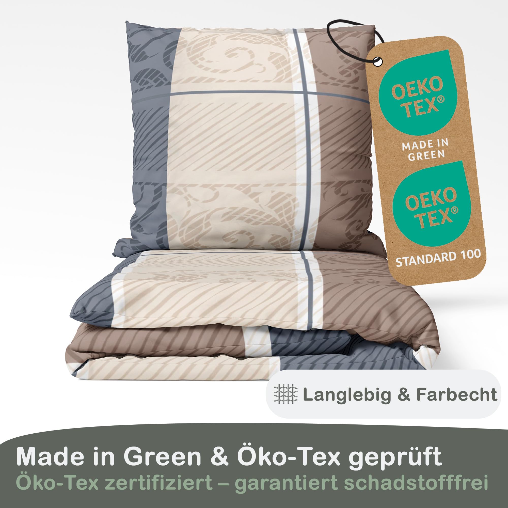 LINKHOFF Biancheria da letto in flanella, 155 x 220 cm, 2 pezzi, motivo Paisley, in flanella, colore beige, 100% cotone, federa 80 x 80 cm + copripiumino 155 x 220 cm