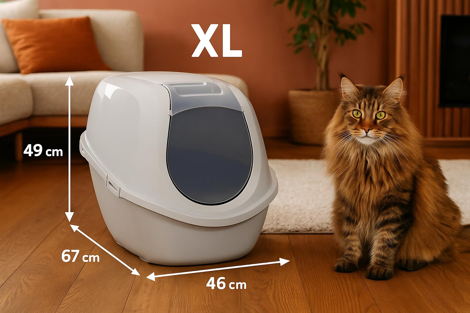 Flamingo Katzentoilette Trini – Grau – Größe XL (46 × 67 × 49 cm) – Mit Aktivkohlefilter – Aus 98 % recyceltem Kunststoff – Geräumig & Hygienisch