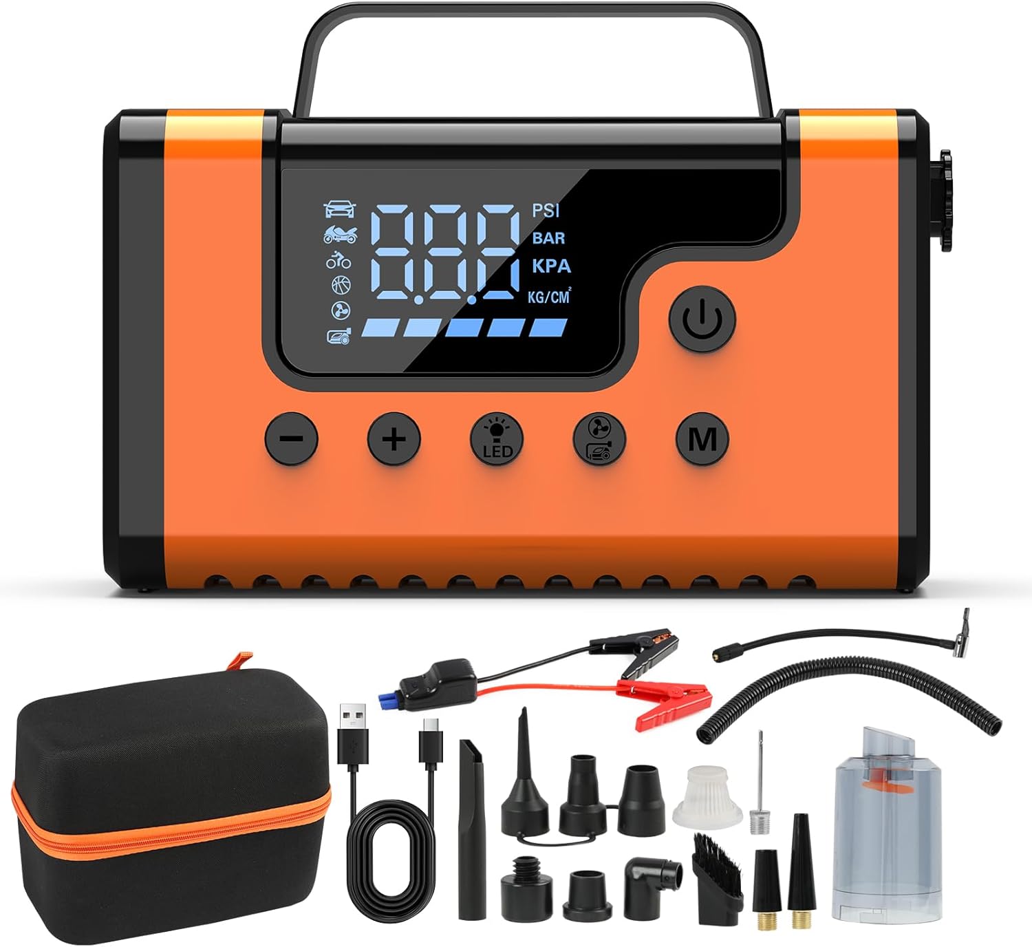 3000A Portable Car Jump Starter, 8-in-1 All-in-One Emergency Kit with 150PSI Air Compressor, Car Vacuum, Power Bank & LED Light, 12V Battery Booster for Gas Diesel Engines Cars Trucks SUV