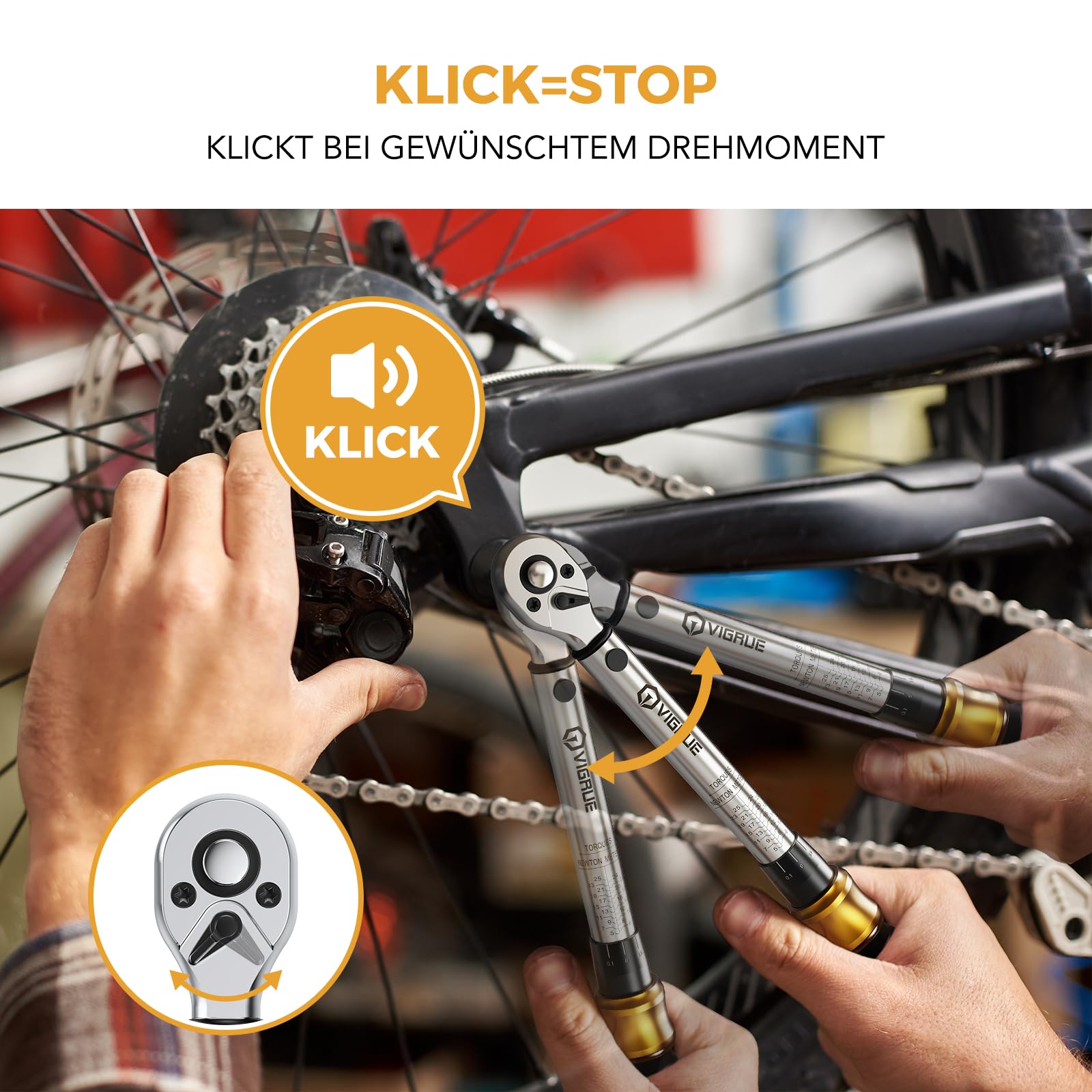 Drehmomentschlüssel Fahrrad 5-25 Nm, VIGRUE Drehmomentschlüssel 1/4 Zoll, ±4% Genauigkeit, Torque Wrench Set mit Ratsche, Verlängerungsstange, Universalgelenk, Zündkerzenhülse, Bits für Motorrad, Auto
