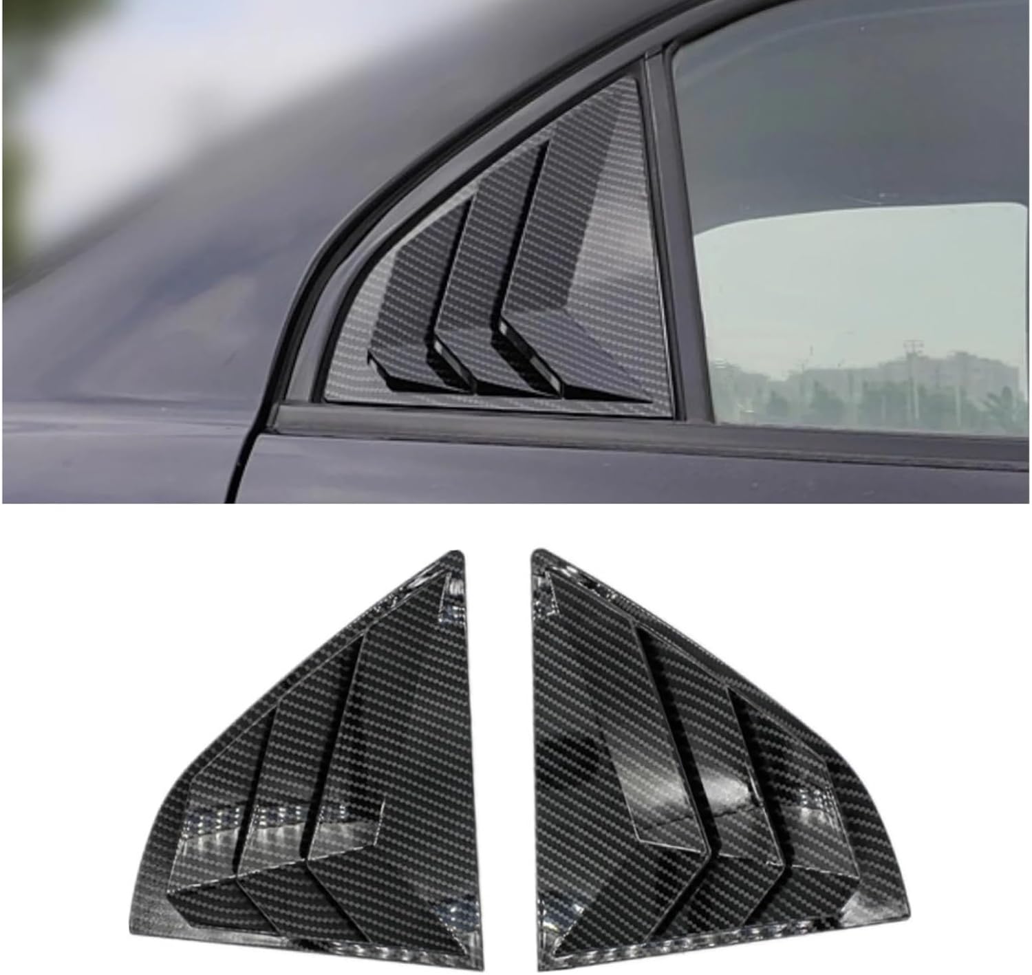 Pop Compatible with Mitsubishi Lancer Rear Window Side Vent Shutter Louver Cover Trim 2007-2015 Carbon Fiber Car Accessories