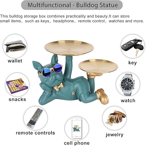 Miniatura 2 de LCCCK Decoración moderna de resina naranja Bulldog bandeja de almacenamiento para llaves, bandeja de joyería de caramelo, bandeja de aretes adecuada