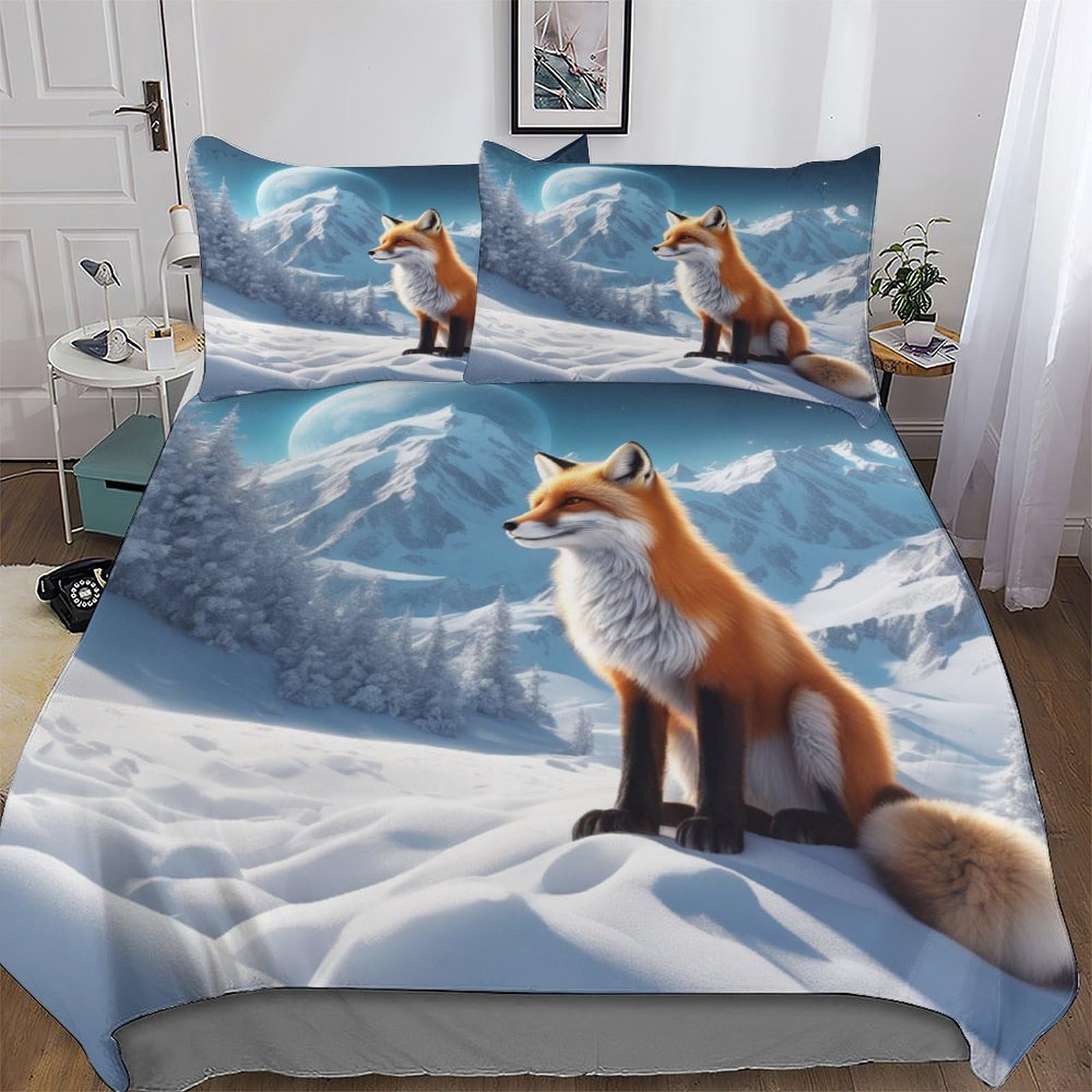 Fox Duvet Cover Bedding Set Comforter Cover Bedspread Cover with Pillowcase Microfiber Quilt Cover Soft Poly Cotton 3 Piece Set For Boys, Girls And Teenagers Double (200x200cm) — image 1