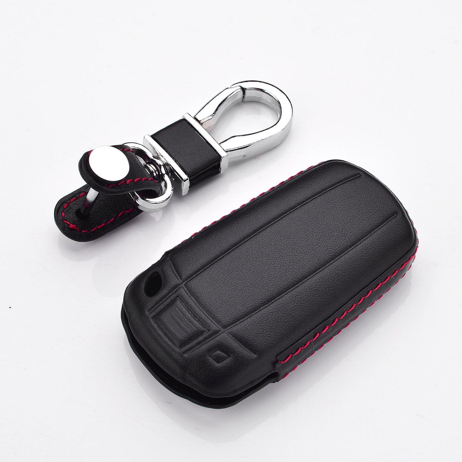Men Women Genuine Leather Key Fob Cover for BMW 3 Series 5 Series 6 Series M3 M5 X1 X5 X6 Z4, Car Remote Key Case with Keychain - Black