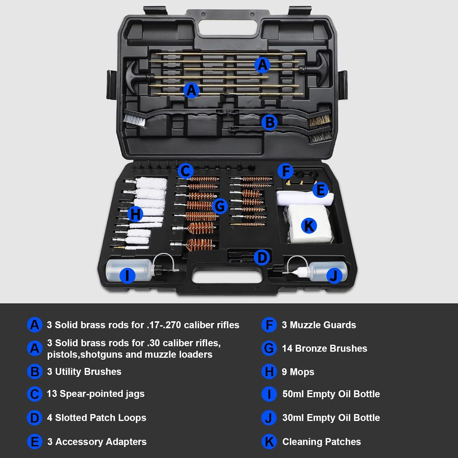 ANALIM 107pc Universal Gun Cleaning Kit for Pistol, Shotgun, Rifle, Handgun, Airgun, Revolver and Gun Accessories, Cleaning Kit withPortable Case, Brushes, Jags