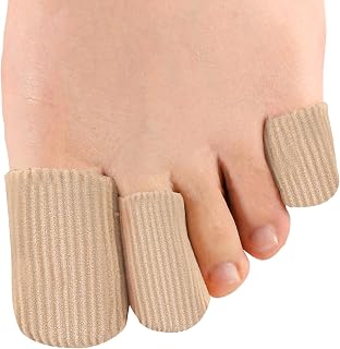 Welnove Toe Caps and Protectors - 10 Pack Aloe Vera Extract Infused Silicone Toe Sleeve - Fabric Toe Covers with Gel Lining - Toe Cushions for Pain Relief, Corns, Blisters & Ingrown Toenails