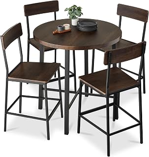 Best Choice Products 5-Piece Modern Round Counter Height Dining Set for Home Kitchen, Dining Room w/ 4 Chairs, 1.5in Thick Table - Dark Walnut