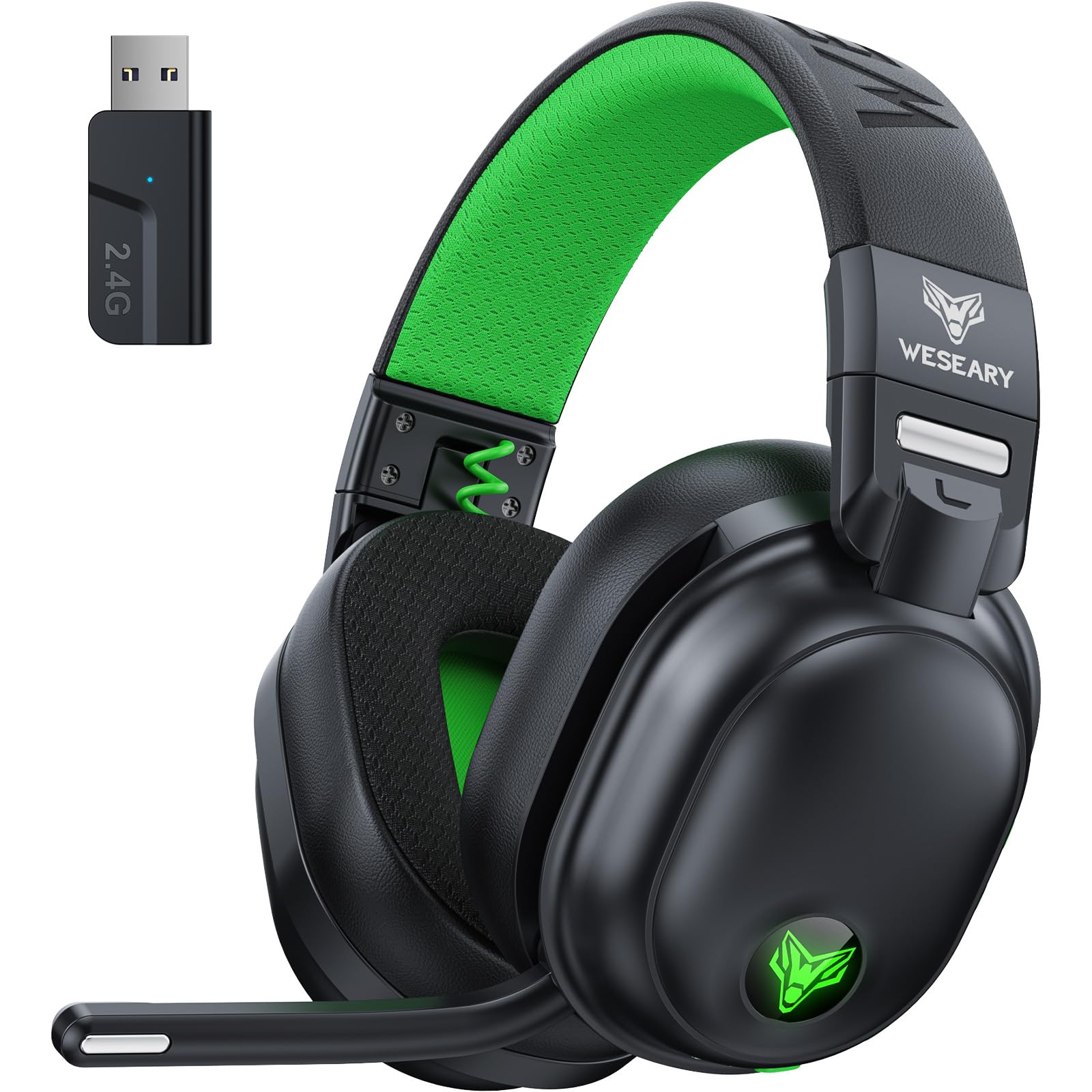 WESEARY WG3 Casque Gaming sans Fil, 2,4 GHz Casque Bluetooth sans Fil avec Micro pour PS5, PS4, PC, Switch, Mac, Mobile, Casque Gaming Pliable avec Son Stéréo et Éclairage LED, Batterie de 50h