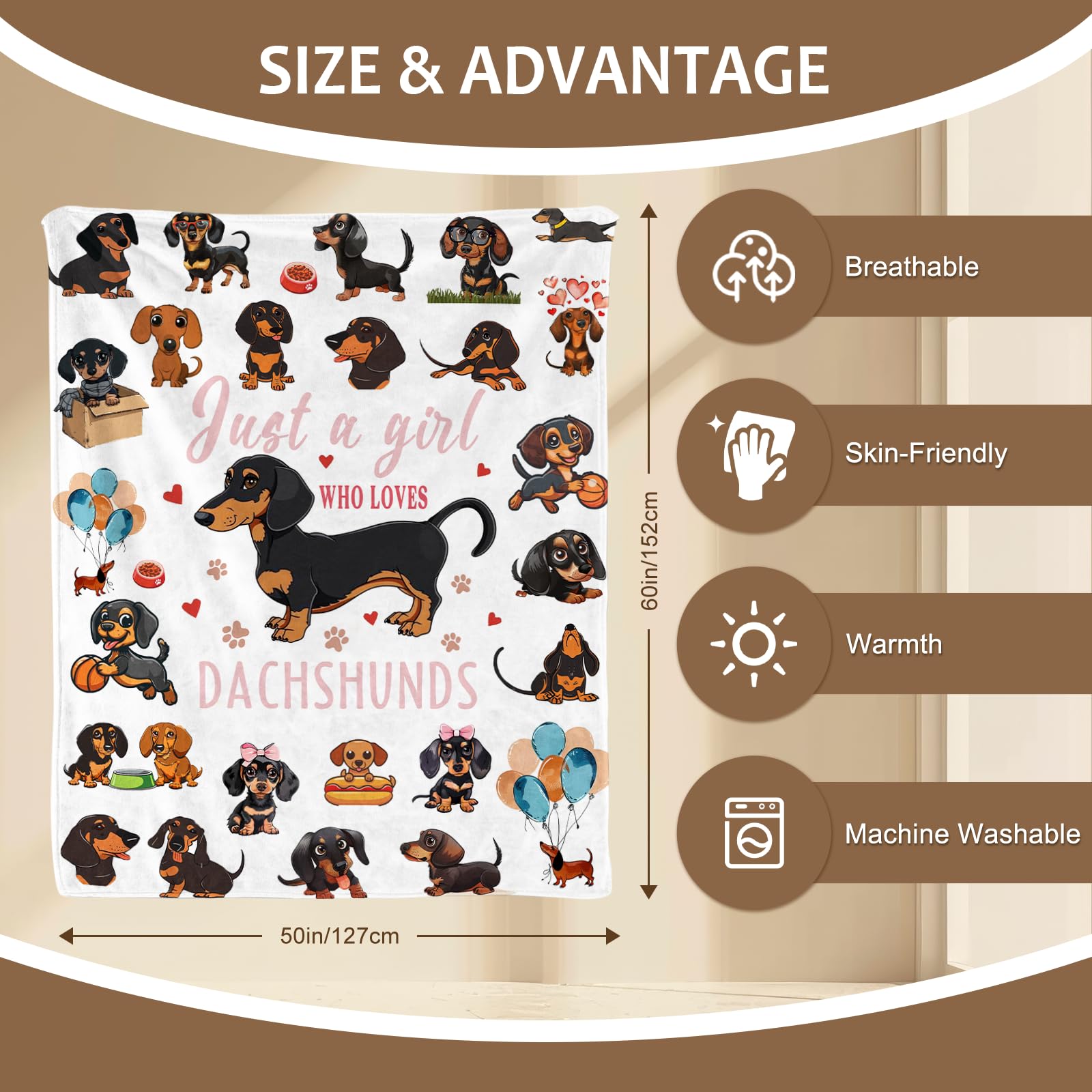 Yasrlvun Dachshund Gifts for Women Men Sausage Dog Gift 50 x 60 In Dachshund Blanket Christmas Thanksgivings Sausage Dog Lover Present - Image 2