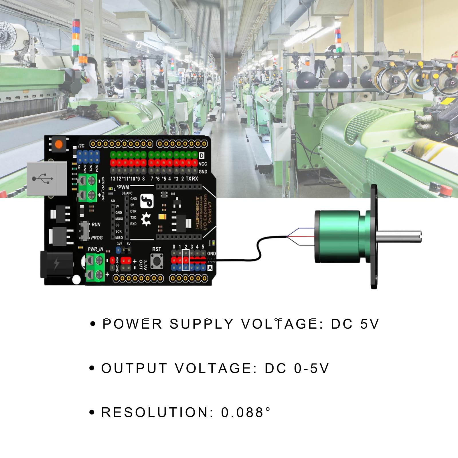 DeWin Capteur Hall, Résolution du Capteur d'angle Hall 0,088 ° 0-360 Degrés Capteur d'angle Hall Rotatif 0-5v Sortie Cercle Complet 12Bit