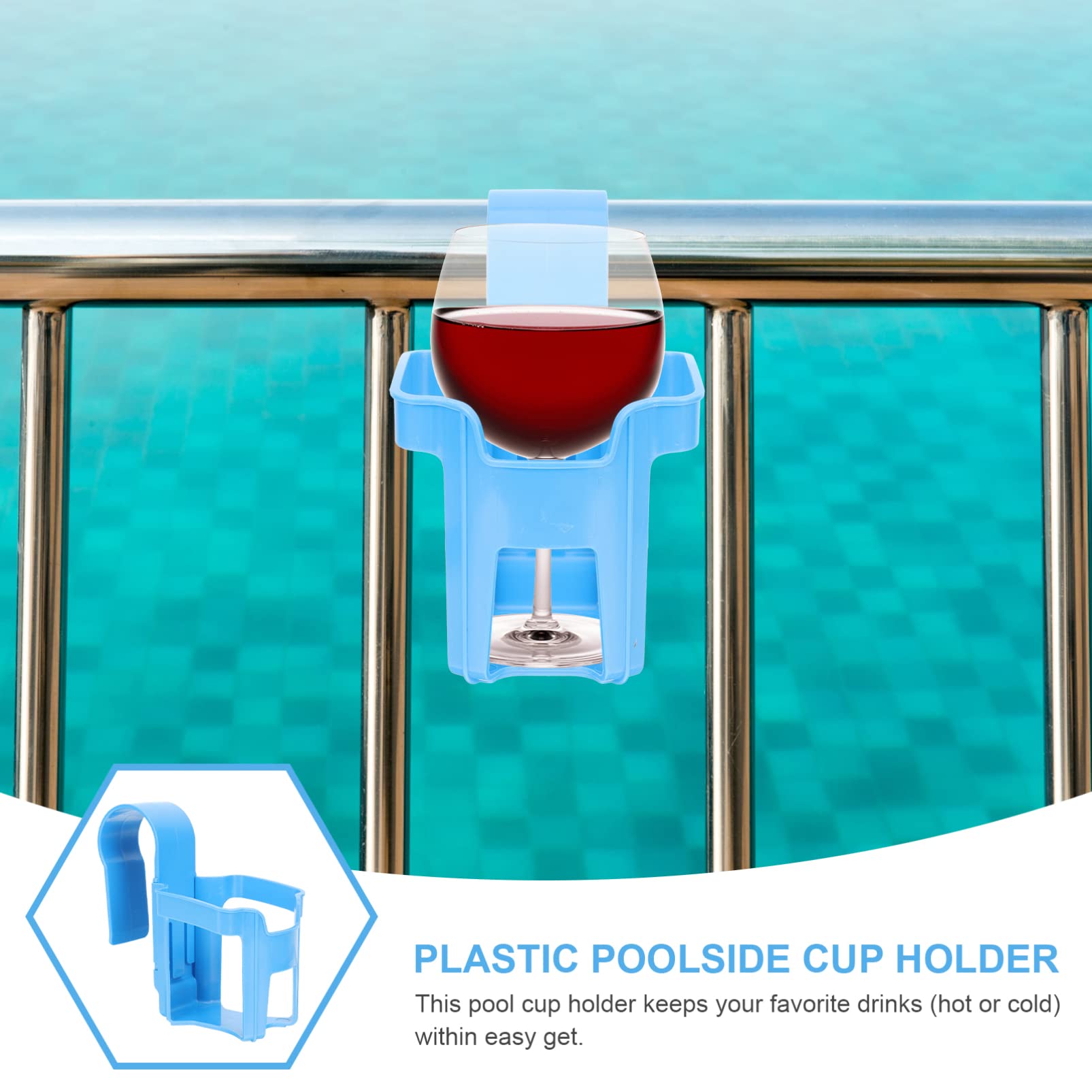 DOITOOL 4PCS Poolside Cup Holder for Above Ground Pools Pool Cup Holder for Drinks Oval Top, Pool Drink Holder Fits 2 Inch or Less Round Top Bar (Blue)