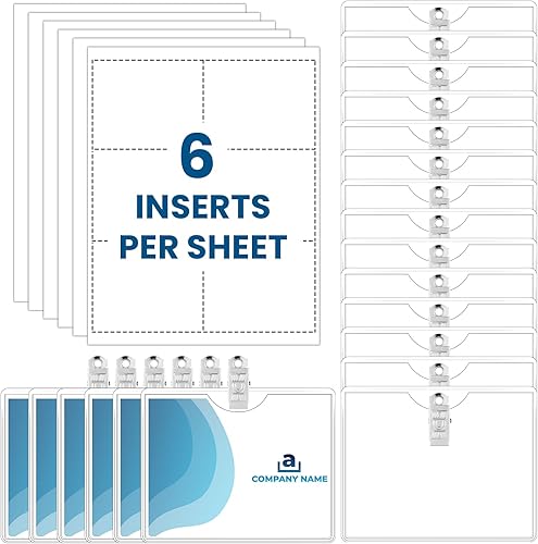 Eaasty Etiquetas de nombre transparentes con clip de 3 x 4 pulgadas e insertos imprimibles, etiquetas de identificación impermeables con clips, PVC