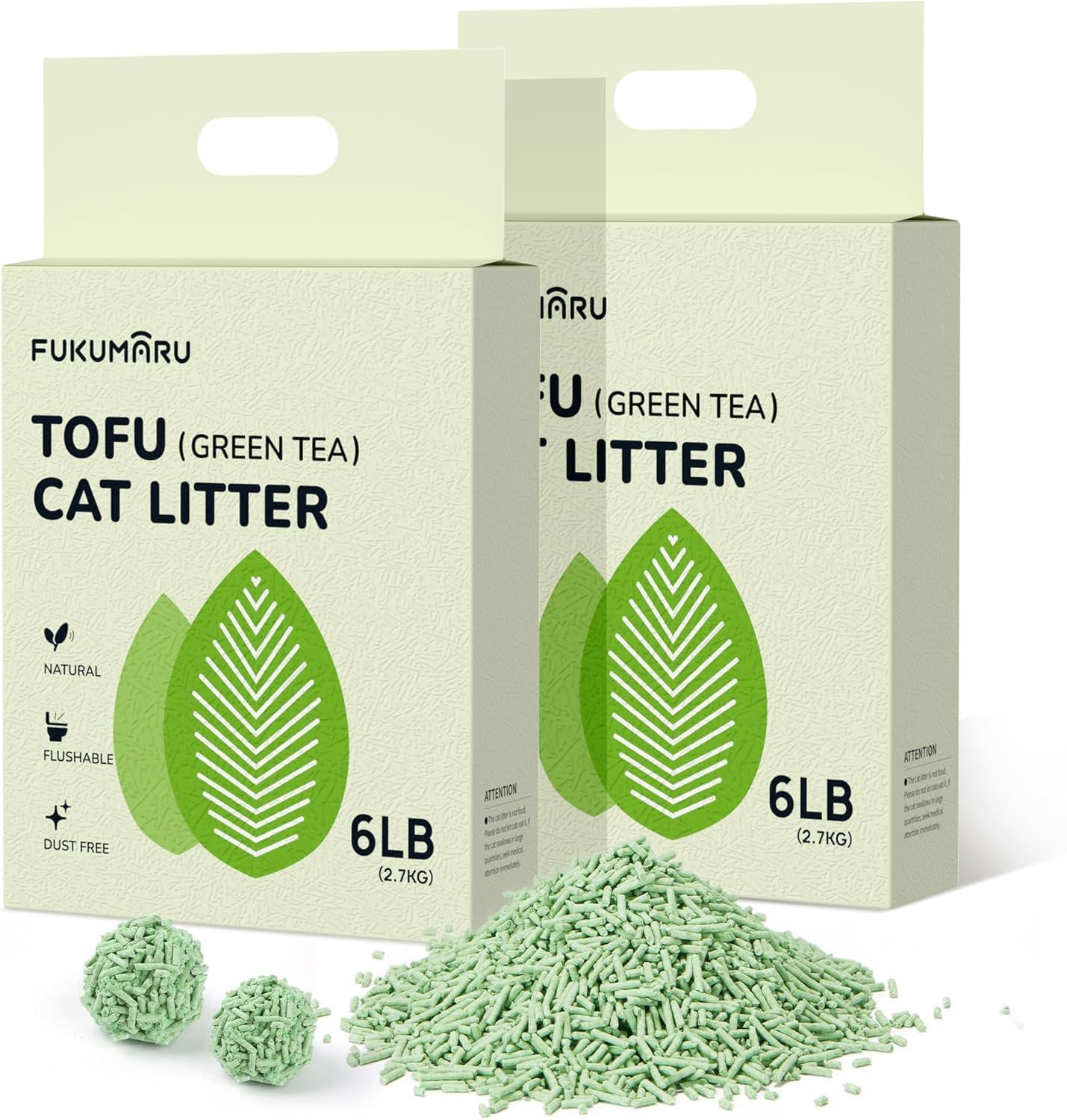 FUKUMARU Tofu Cat Litter 12LB – Clumping Cat Litter, Odor Control with Green Tea Scent, Dust Free and Easy to Agglomerate, Disposable in The Toilet