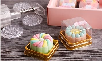 50g Mooncake Packaging Clear Individual Plastic Single Macaron Containers With Labels, Ideal For Showcasing Your Mini Muffins, Pastries, Cookies And Desserts, 2.2x2.2x1.5, Set Of 50 (Square Black)