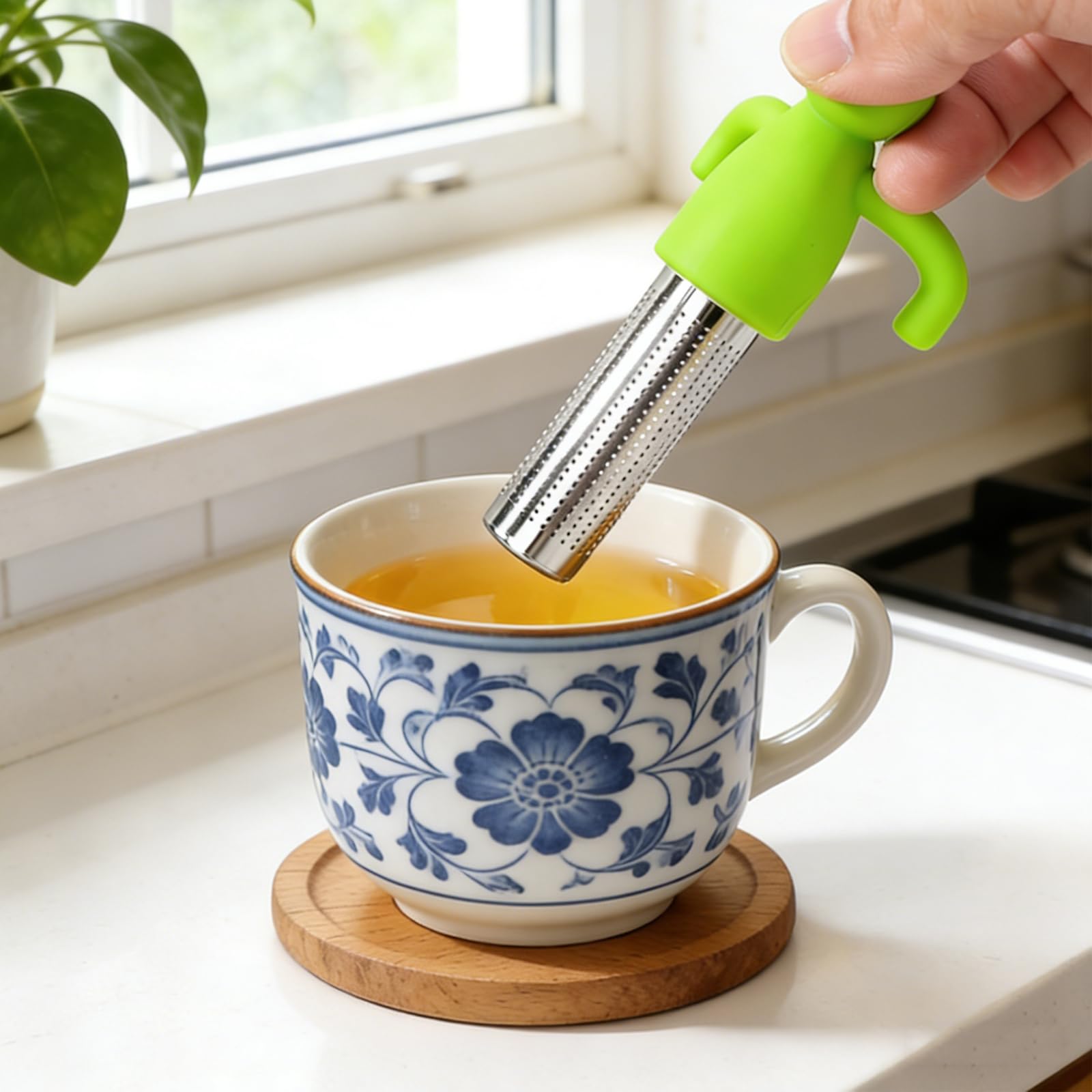 Coladores de Té de Silicona en Forma Humana, Infusor a Prueba de Caídas, Filtro de Acero Inoxidable para Té Suelto, Rosa