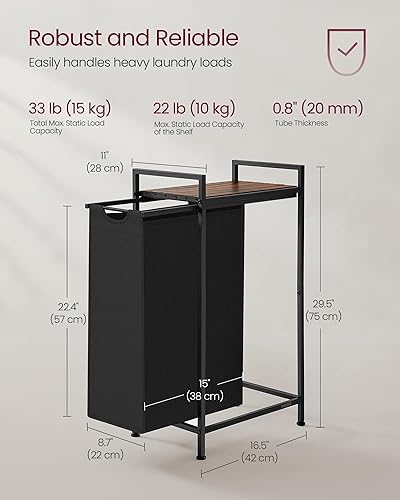 Miniatura 5 de VASAGLE - Cesta de ropa de lavandería, clasificador de ropa con 1 bolsa extraíble deslizante, estante, marco de metal, 47 litros, 16.5 x 11 x 29.5