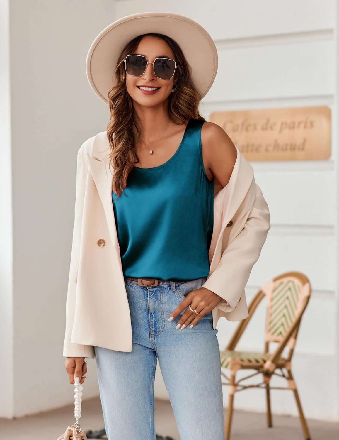 Zeagoo Silk Satin Tank Tops for Women Scoop Neck Sleeveless Camisole Tops 2026 Summer Basic Blouses - Image 2