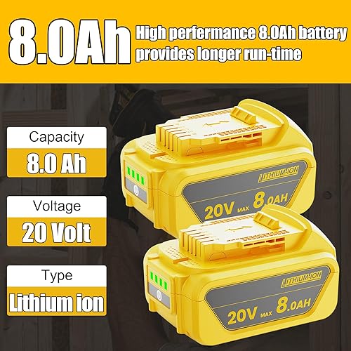Miniatura 3 de Paquete de 2 unidades de reemplazo para batería Dewalt 20V Max 8.0Ah DCB200 DCB201 DCB205 DCB206 DCB207 DCB208 Compatible con herramientas