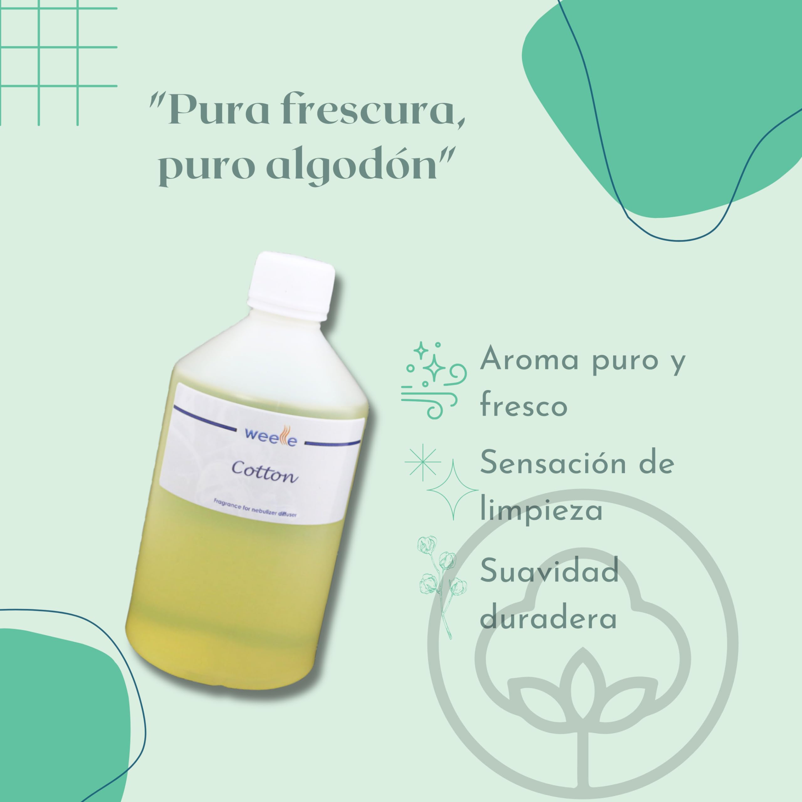 Recarga Ambientador Cotton para Difusores de nebulización profesionales Weele Aroma Cotton, 500 ml perfume para hogar