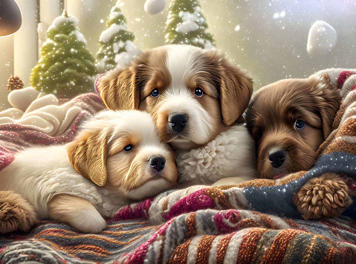 Poster deux chiots couchés SERENDIPITP pour salon cocooning - 4