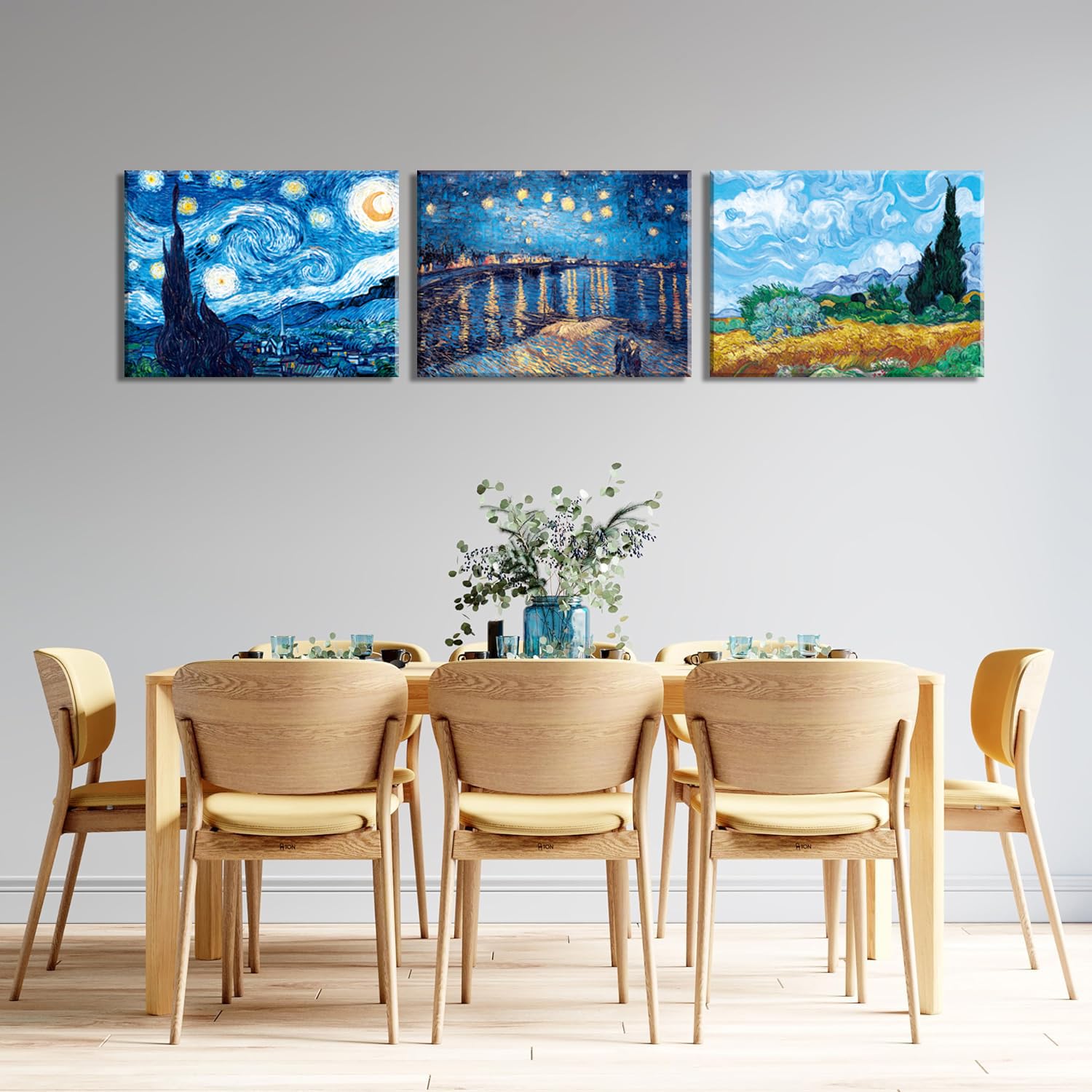 Piy Painting Sternennacht Leinwanddruck, Buntes Leinwand Malerei, Landschaft Gemälde, Leicht Zu Hängen Für Wohnzimmer Flur Küche Schlafzimmer, Set Von 3, 58x40cm (174x40 cm), Eingebautem Holzrahmen