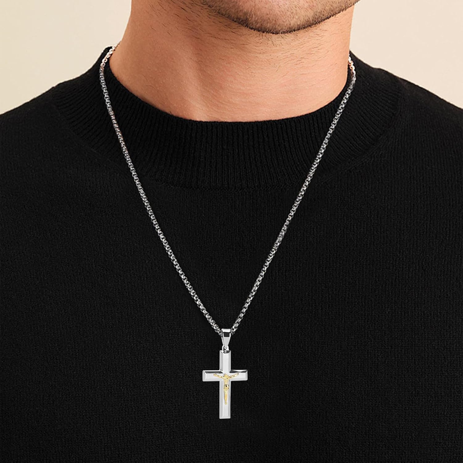 JODEE Mens Cross Necklace, Cross Necklaces for Men, Stainless Steel Cross Pendant with 24Inch Cross Chain - Image 2