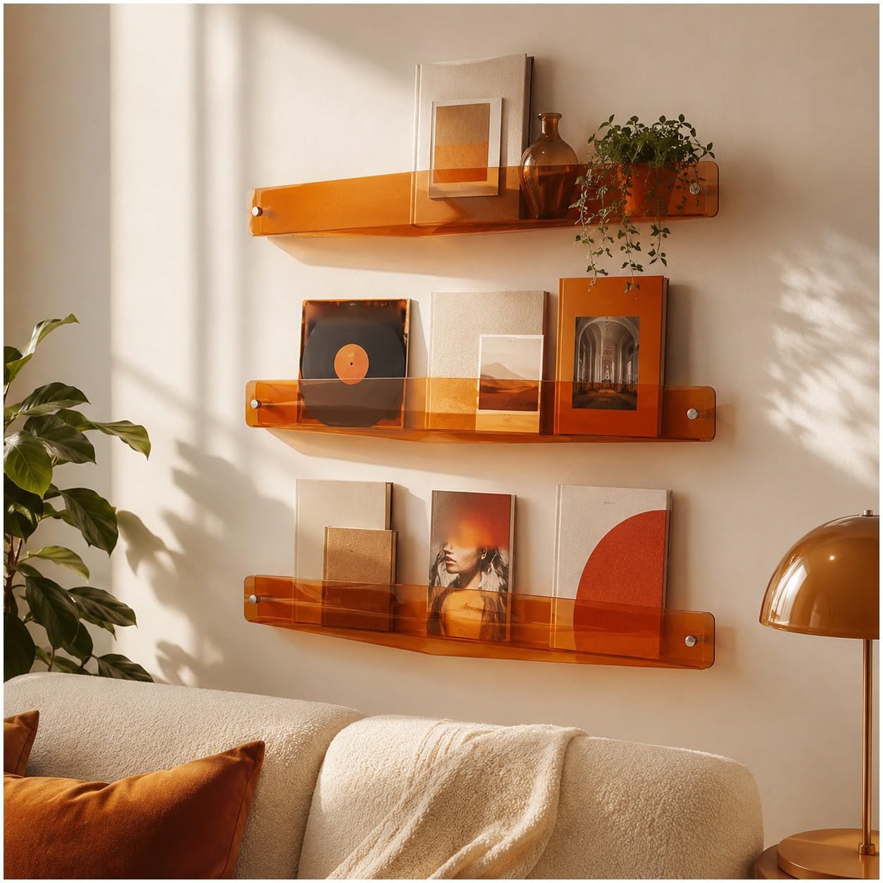 Bananaww Acrylic Wall Bookshelf, Clear Floating Display Shelves, Wall Mounted Picture Ledge for Children’s Books, Magazines, Vinyl Records, Photos and Home Décor