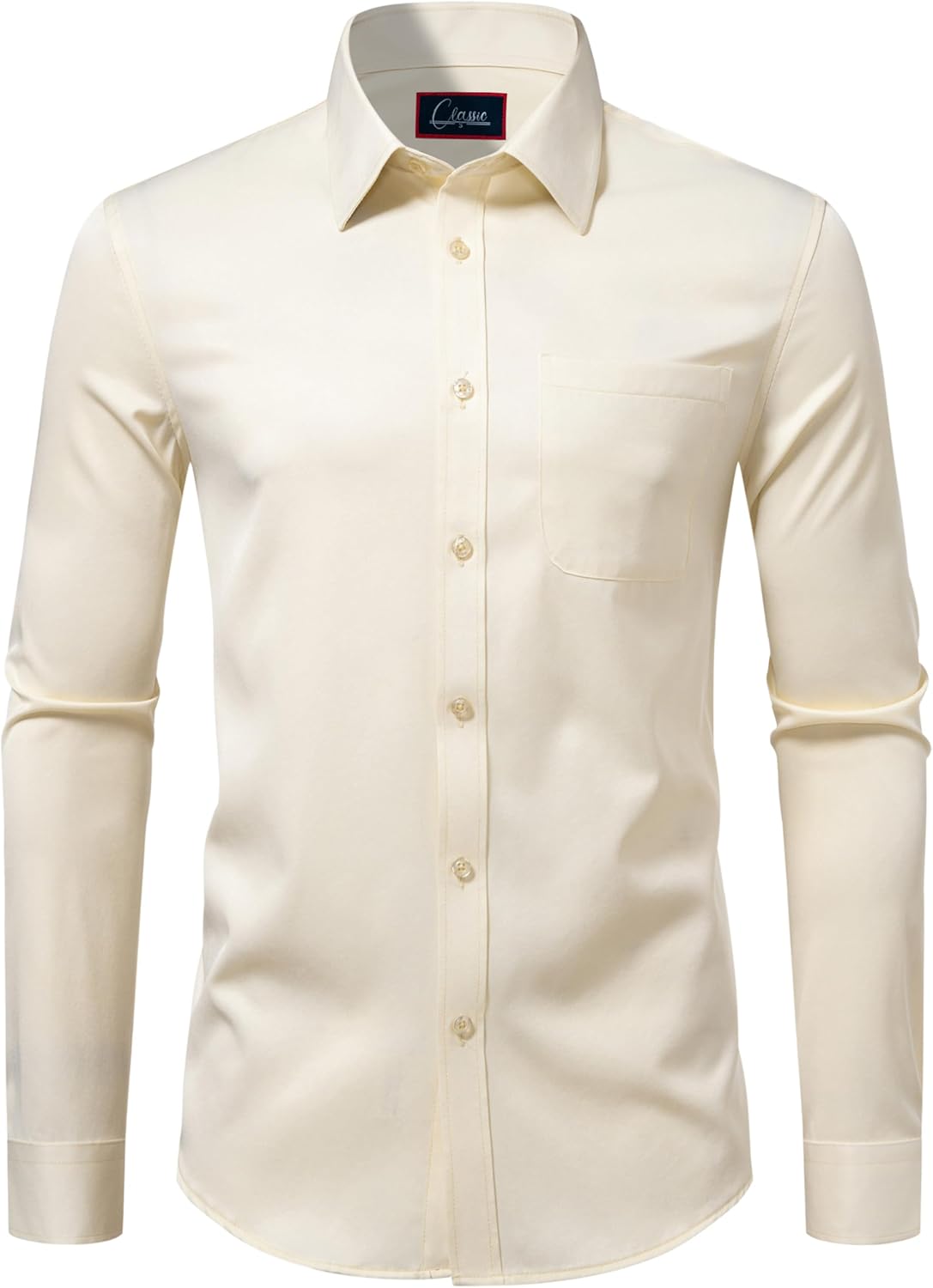 Mens Dress Shirts Stretch Long Sleeve Solid Button Down Shirts Casual Business Regular Fit Shirts with Pocket