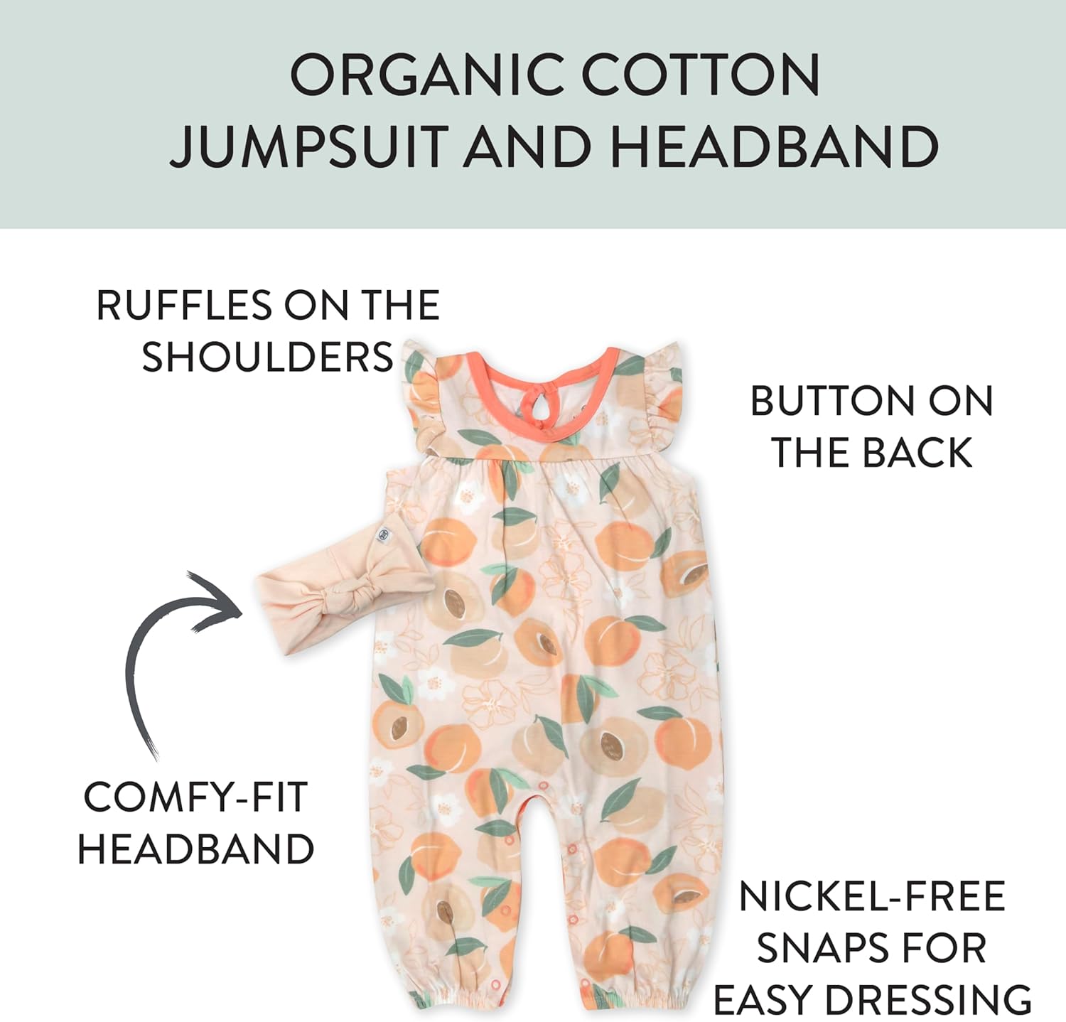 HonestBaby Baby 2-piece Outfit Romper & Headband Set for Infant, Baby and Toddler Girls