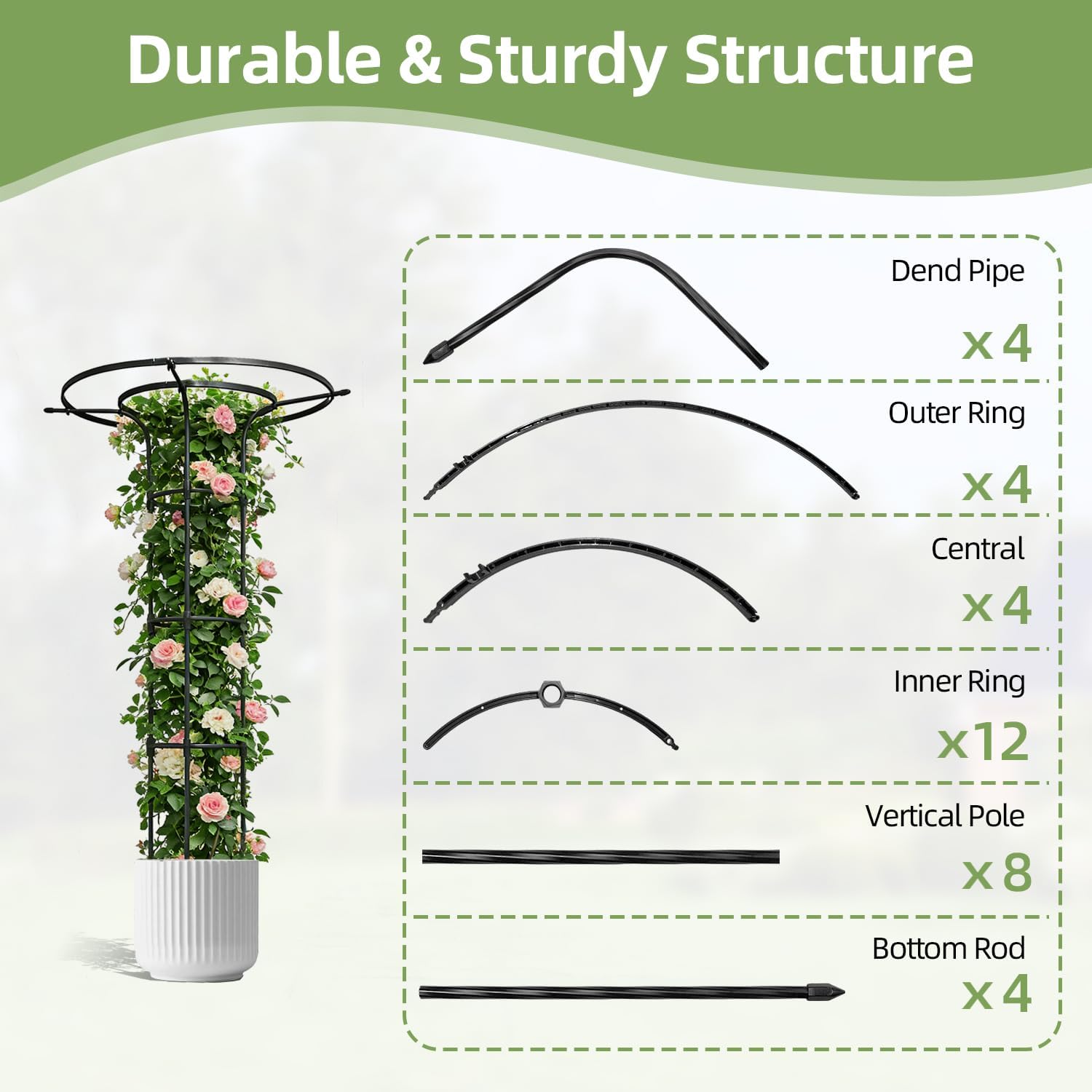 57.1 Inch Garden Trellis for Climbing Plants Outdoor,Umbrella Trellis for Potted Plants,Height Adjustable,Mushroom Top Trellises for Vines,Rose,Clematis,Pea,Bean,Tomato